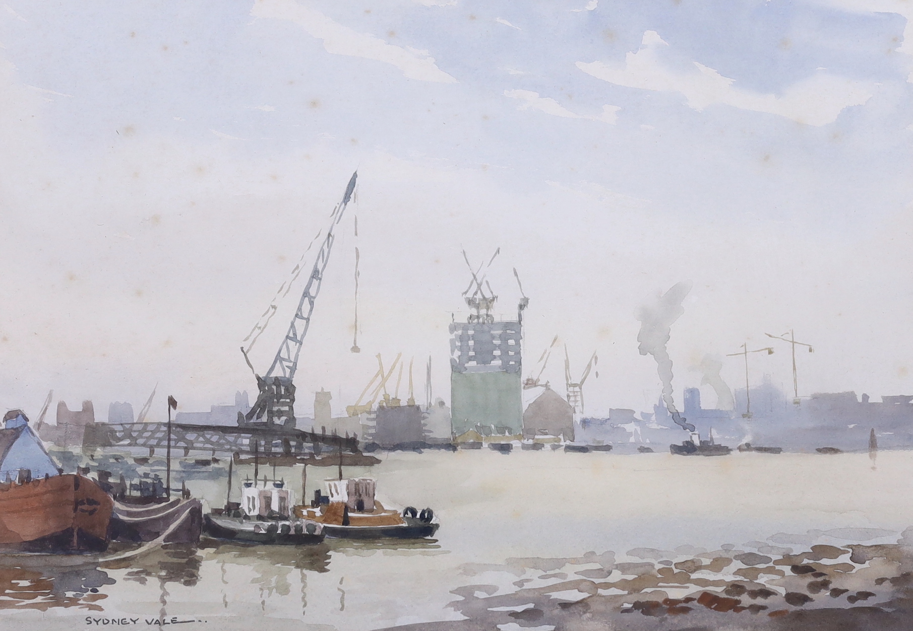 Sydney Vale (1916-1991), watercolour, 'Woolwich Reach', signed, 25 x 37cm                                                                                                                                                   