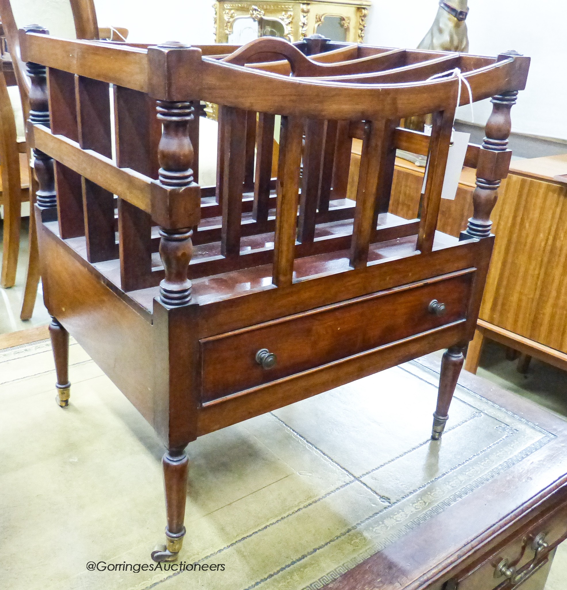 A Regency style mahogany Canterbury, width 43cm, depth 35cm, height 50cm                                                                                                                                                    