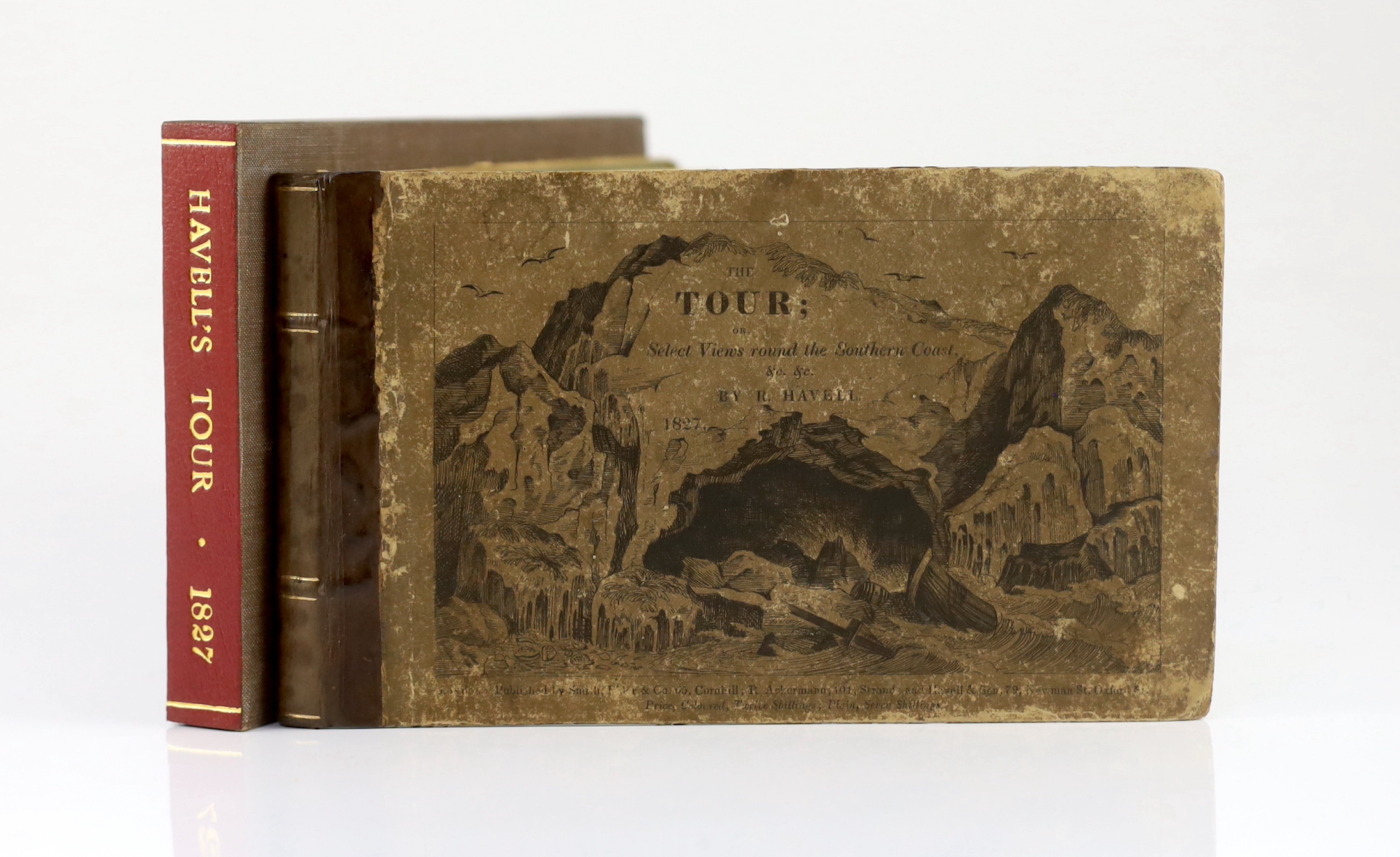 Havell, Robert - The Tour or Select Views on the Southern Coast ... pictorial engraved title and 25 coloured aquatint plates (1 as a folded panorama); original pictorial boards and later panelled calf spine, contained in