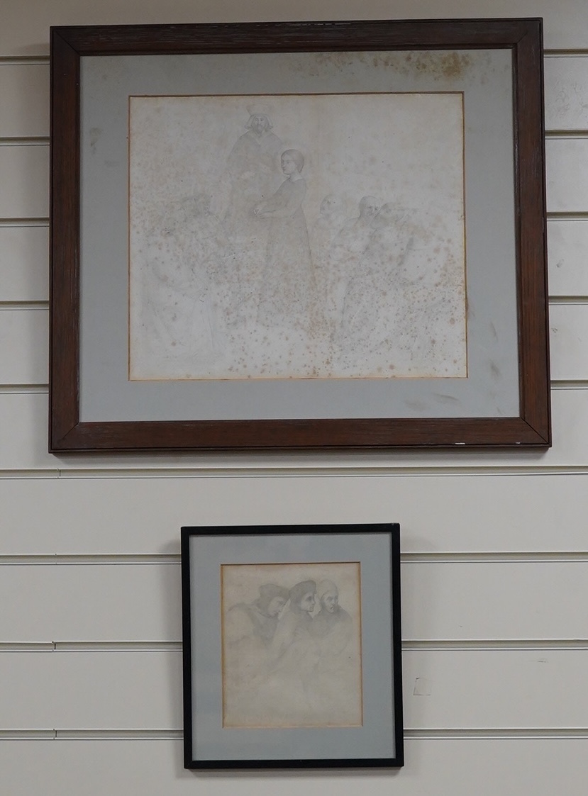 Alfred George Stevens (1817-1875), two pencils, figural studies, 33 x 39cm. Condition - poor                                                                                                                                