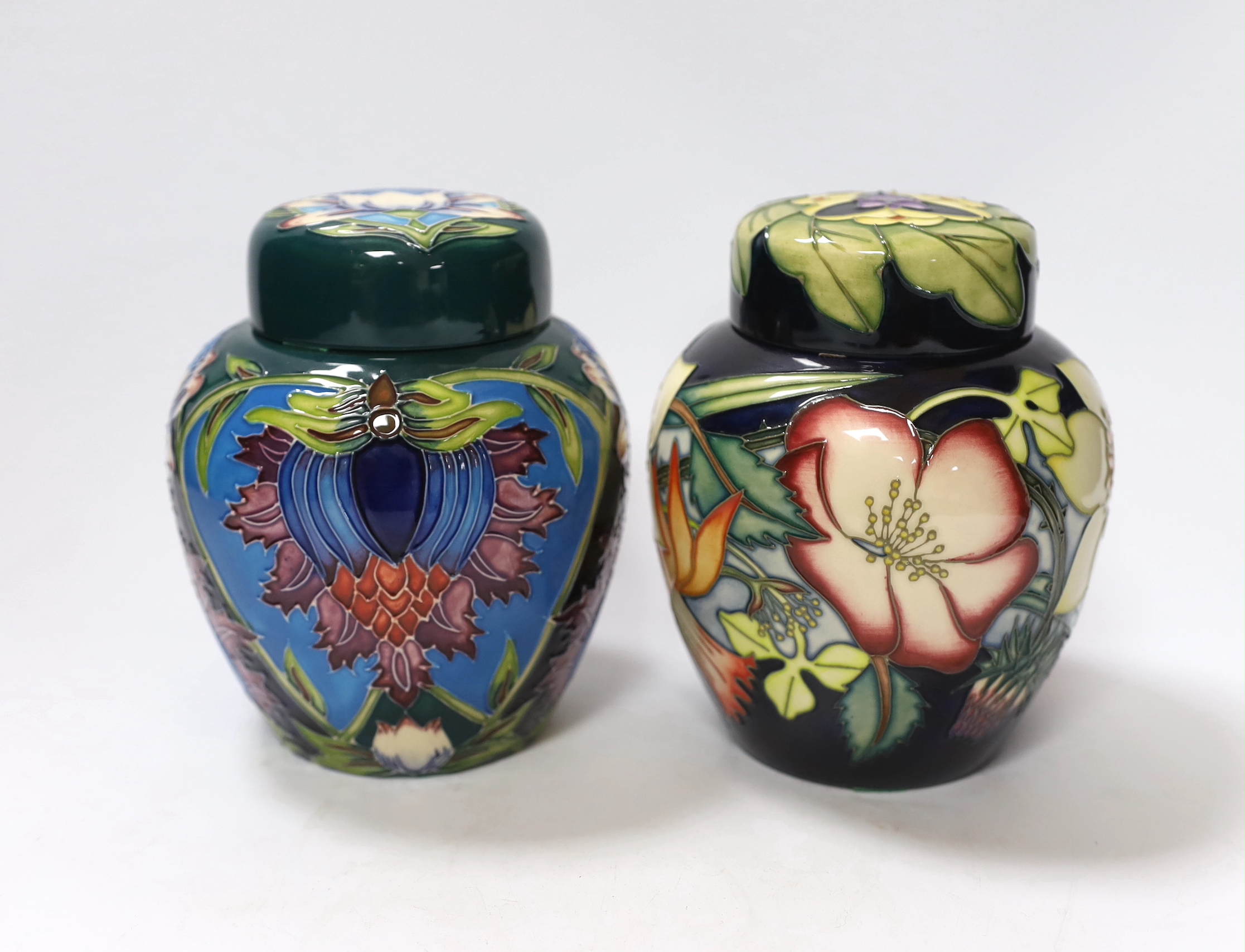 Two Moorcroft ginger jars; Golden Jubilee and Saadian patterns, 16cm                                                                                                                                                        