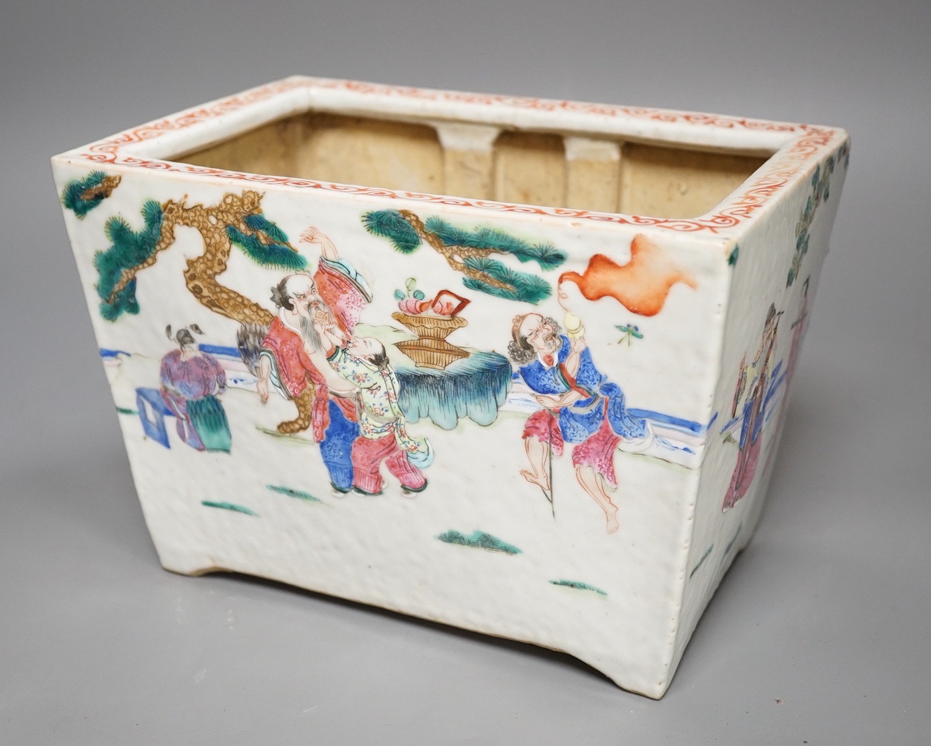 A 19th century Chinese famille rose 'eight immortals' jardiniere, 23cm wide                                                                                                                                                 