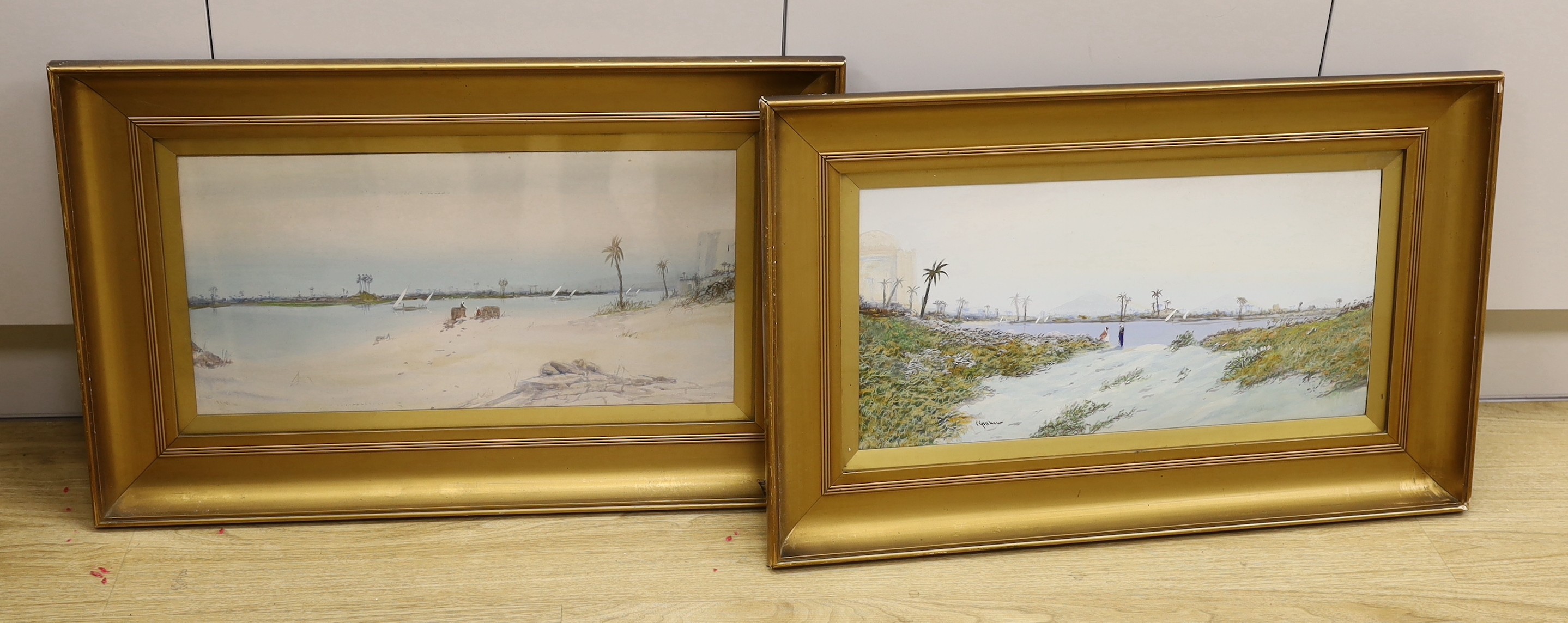 Charles S. Graham (1852-1911), pair of watercolours, Views along the Nile, signed, 24 x 50cm                                                                                                                                
