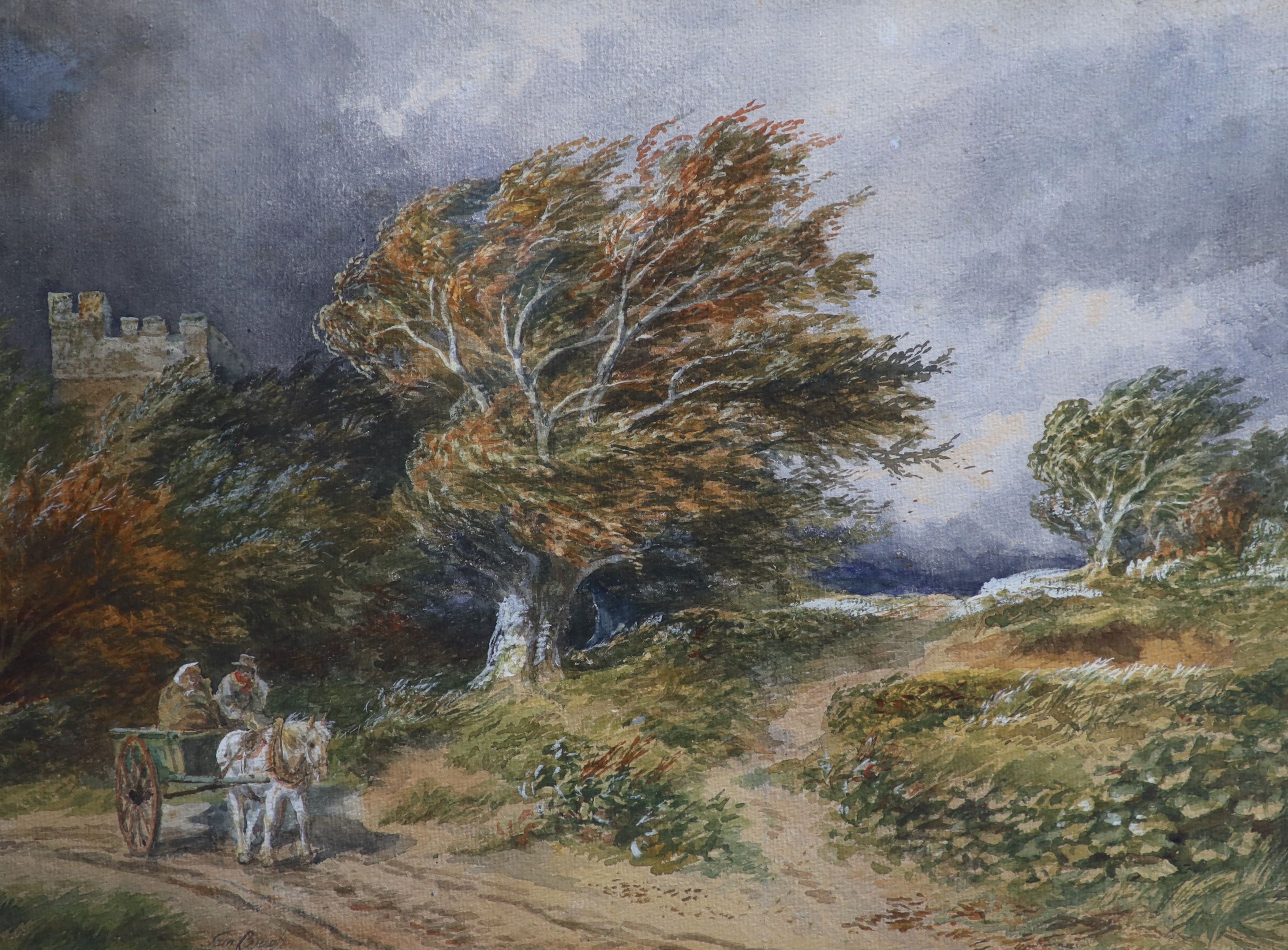 Samuel Bough (1822-1878), Horse drawn cart in a landscape, Watercolour, 40 x 55cm.                                                                                                                                          