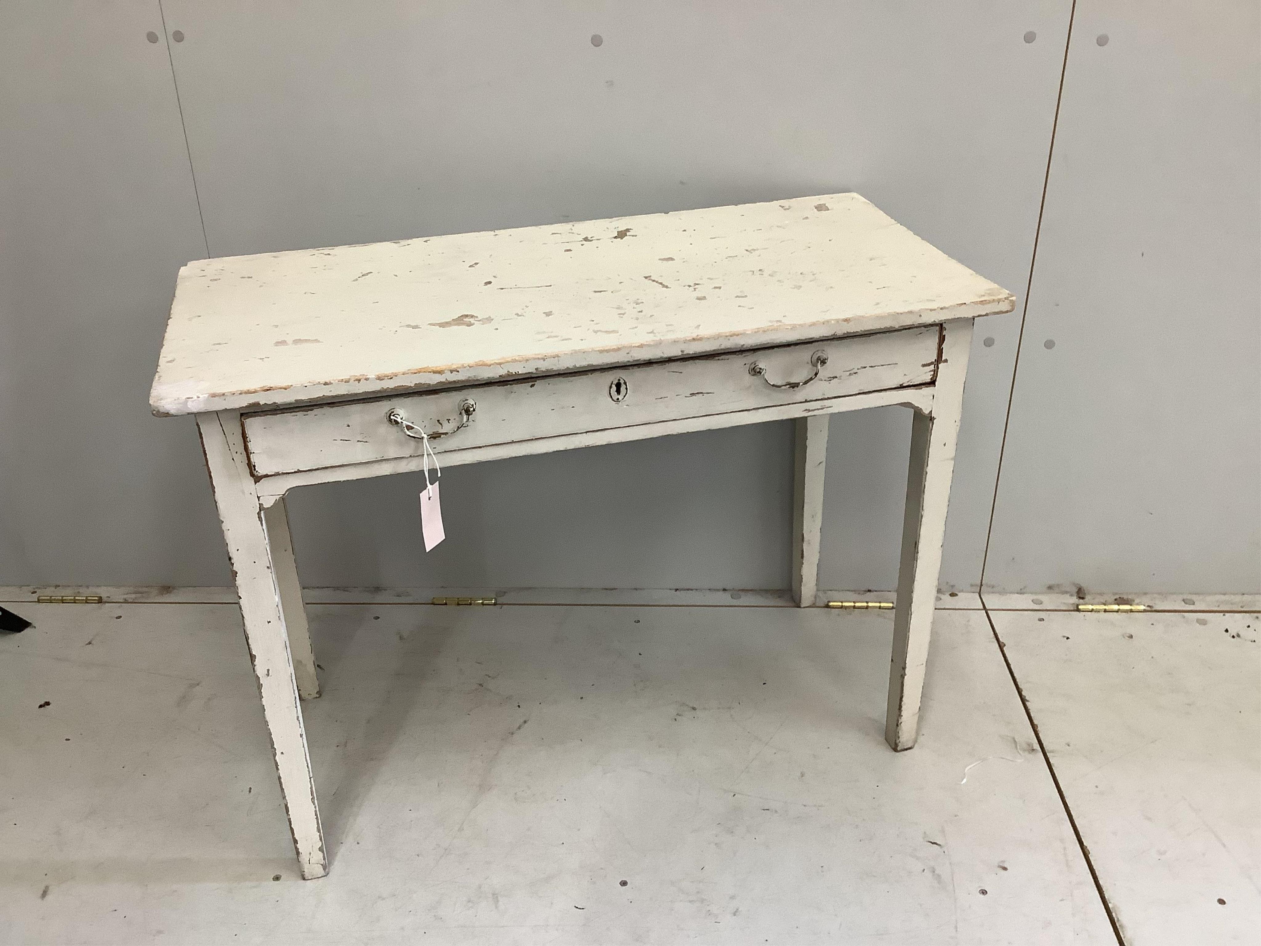 A later painted mahogany side table, width 91cm, height 69cm. Condition - poor                                                                                                                                              