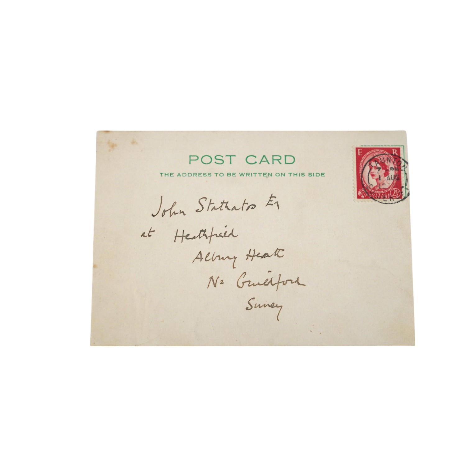 Evelyn Waugh (1903-1966), English Writer and Novelist. A.L.S., with his initials E.W., on one side of his personal printed correspondence card, Combe Florey House, near Taunton, 1st August n.y. (1963), to John Stathatos.