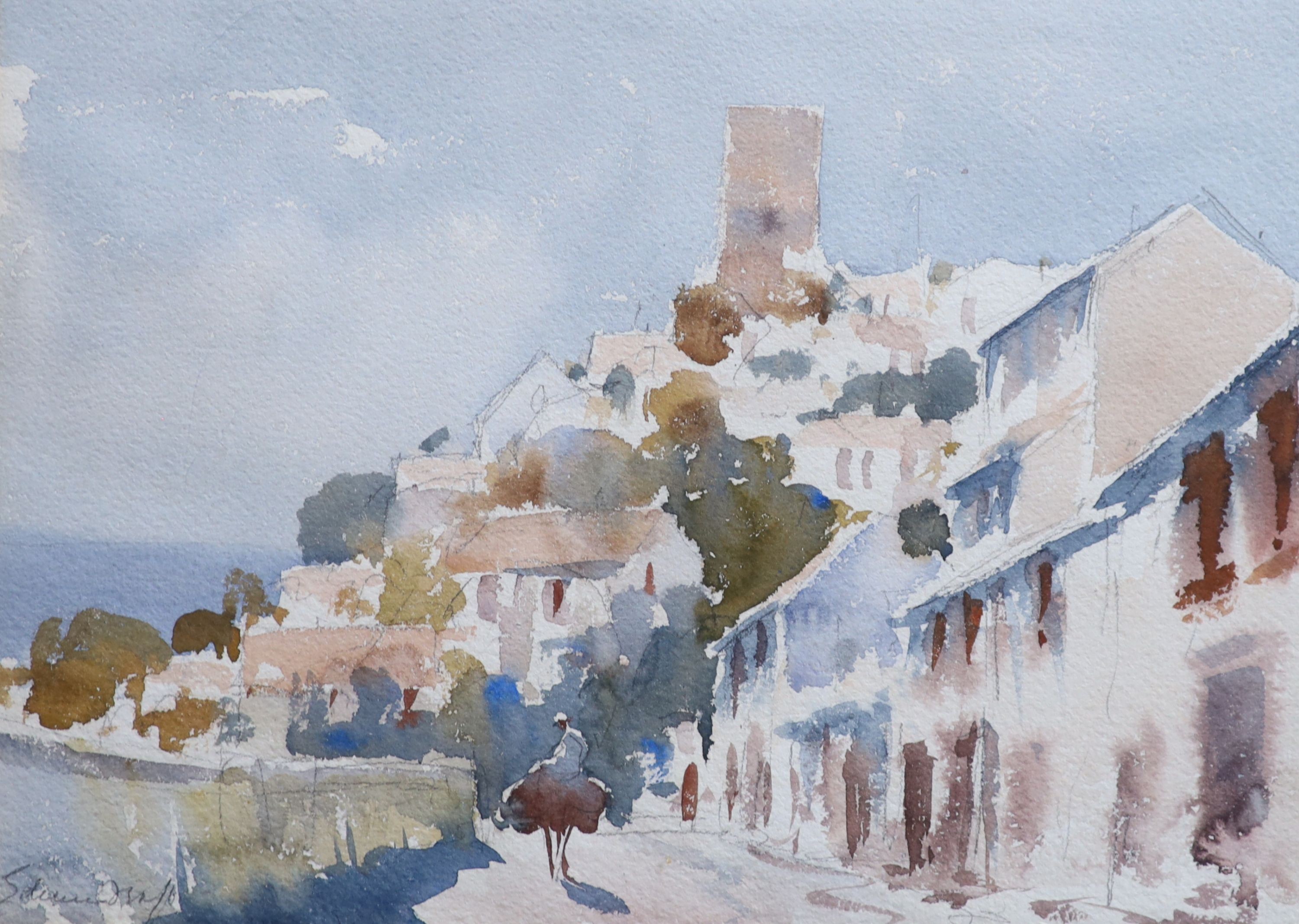 Edward Seago, RWS, RBA (1910-1974), A street in Torremolinos, Watercolour, 27 x 37cm.                                                                                                                                       