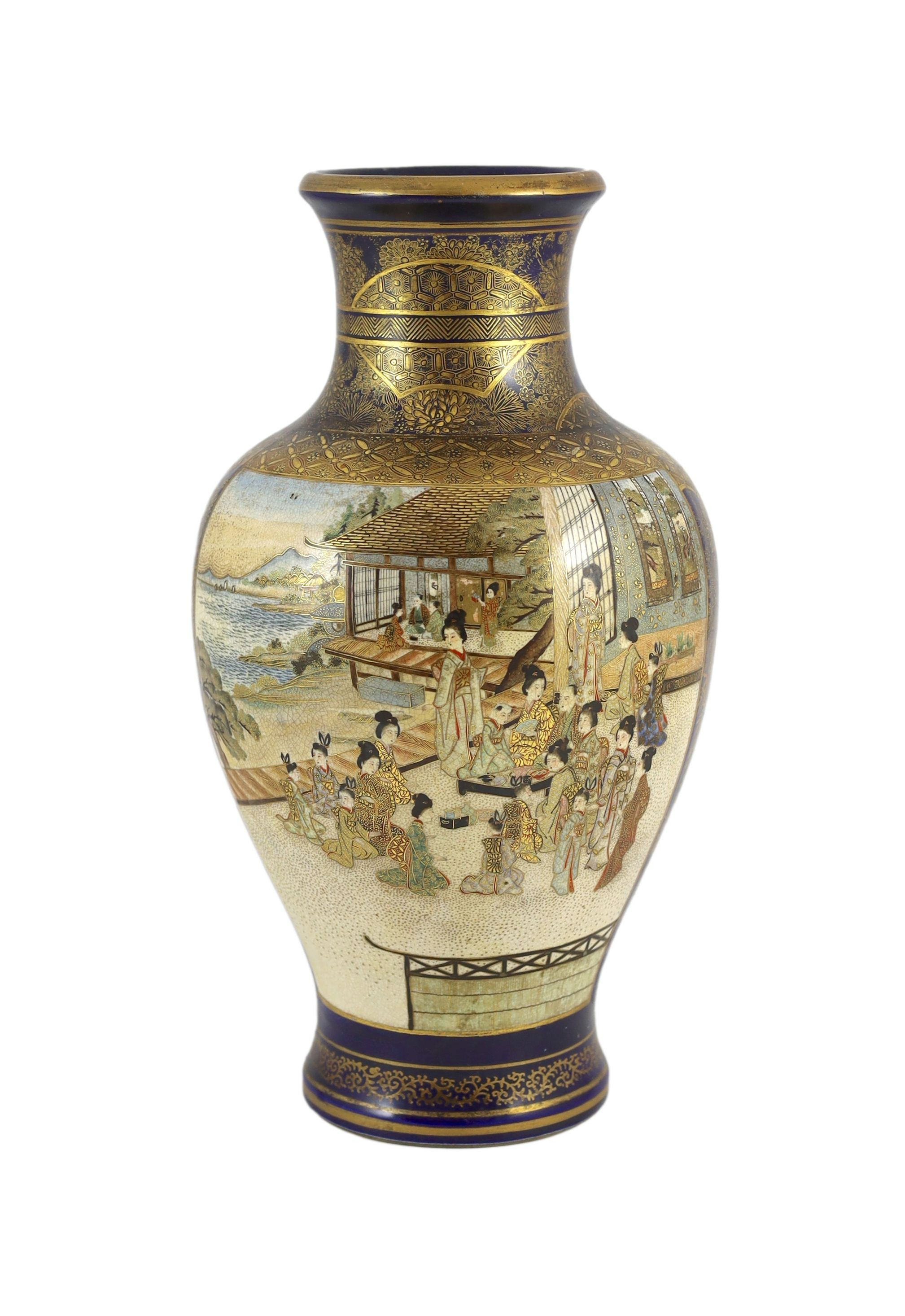 A large Japanese Satsuma pottery vase, Meiji period, 37.5cm high                                                                                                                                                            