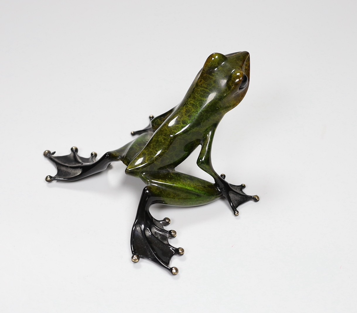 Tim Cotterill (Frogman), a limited edition enamelled bronze frog ‘Emerald’ 135/2000 with certificate of authenticity. 13.5cm wide                                                                                           