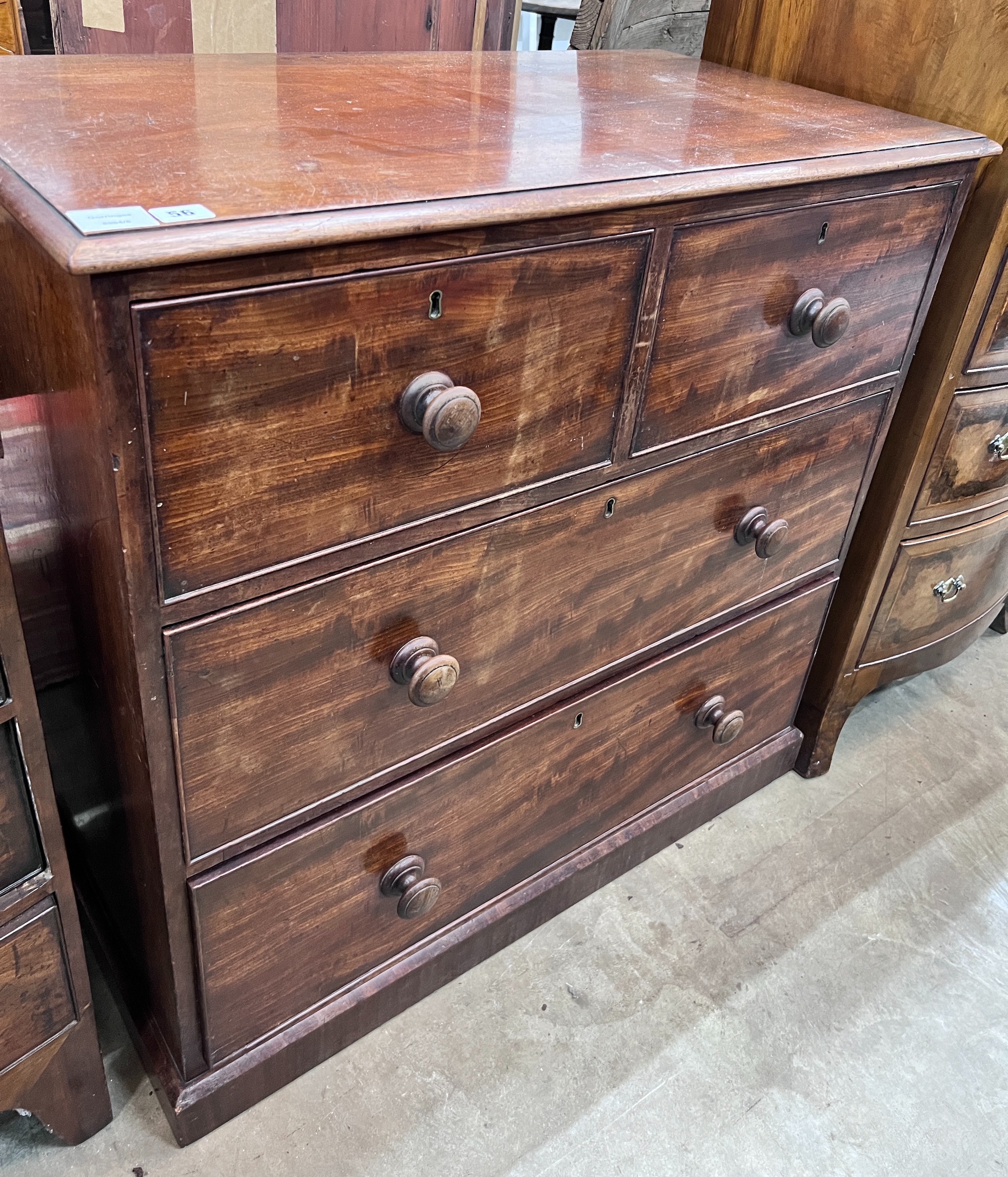 A small Victorian mahogany four drawer chest, width 91cm, depth 49cm, height 90cm *Please note the sale commences at 9am.                                                                                                   