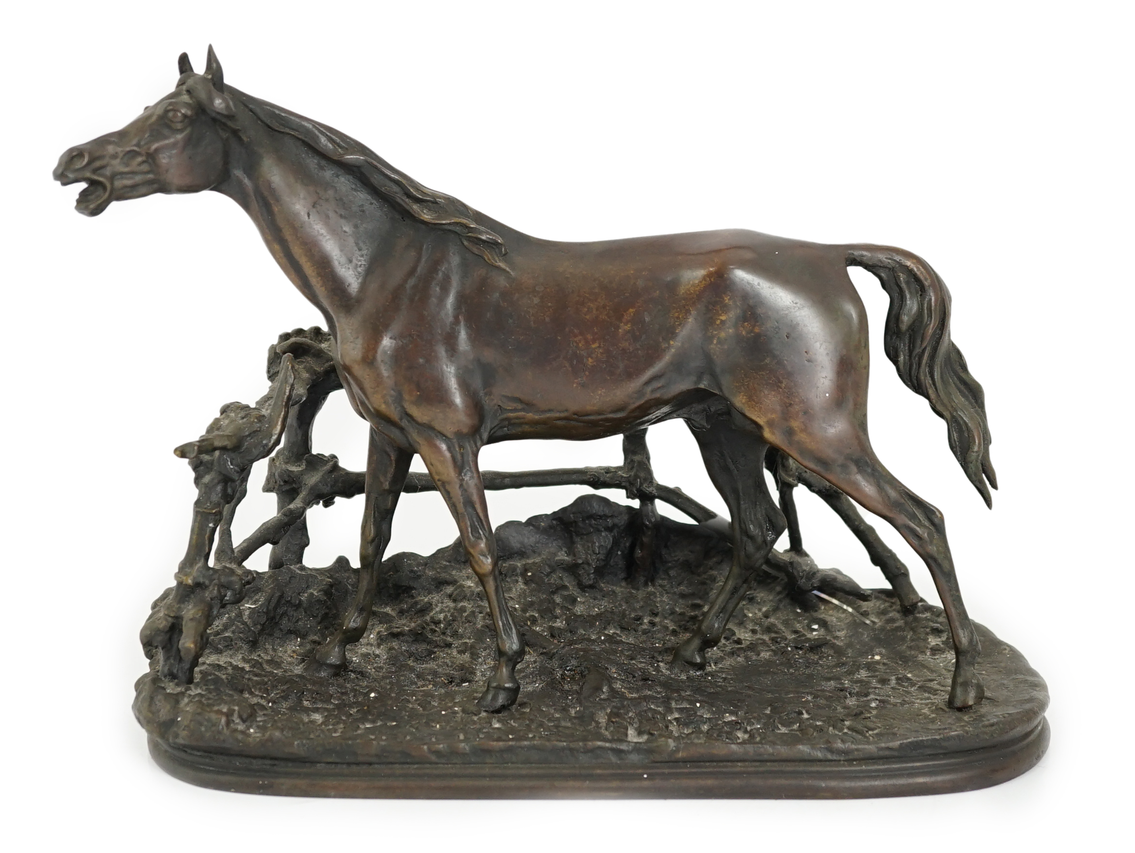 Pierre-Jules Mêne (French, 1810-1871), a 19th century French bronze model 'Cheval à la Barrière No.1 Djinn', 25cm wide, 10cm deep, 19cm high                                                                                