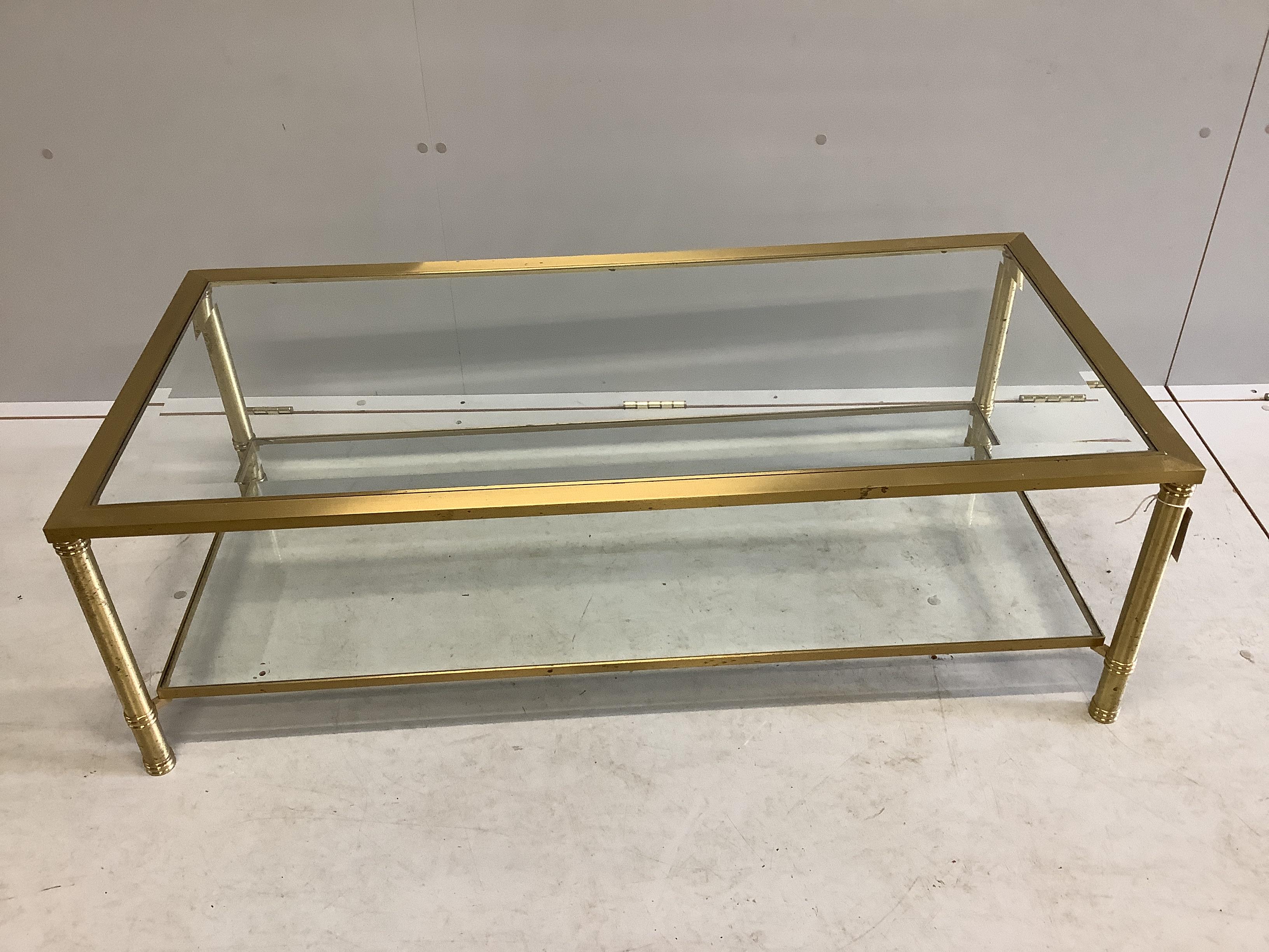 A Maison Jensen style rectangular brass coffee table, width 117cm, depth 57cm, height 37cm                                                                                                                                  