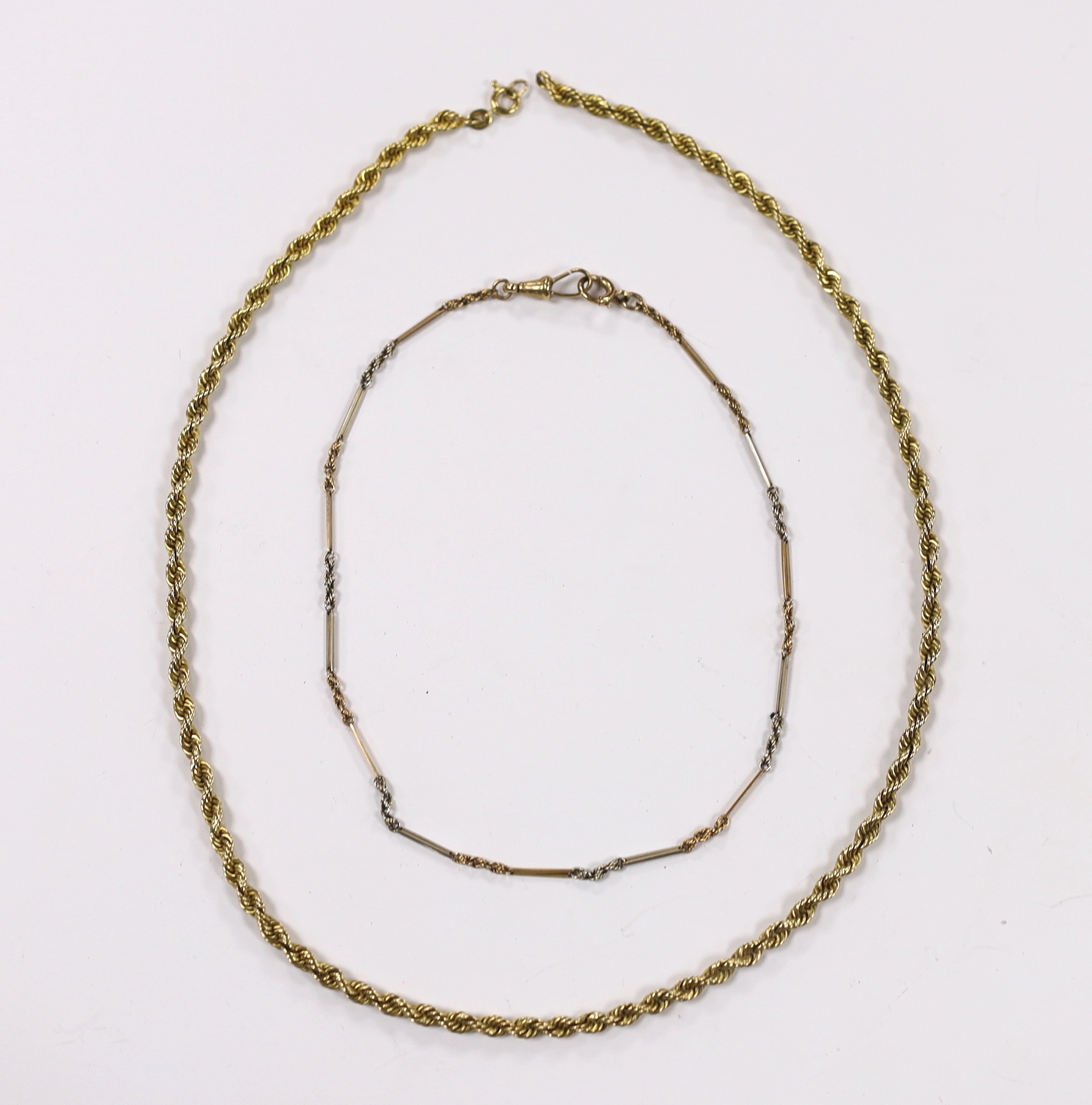 A 9ct gold rope twist chain, 50cm, together with a small 9ct albertina                                                                                                                                                      