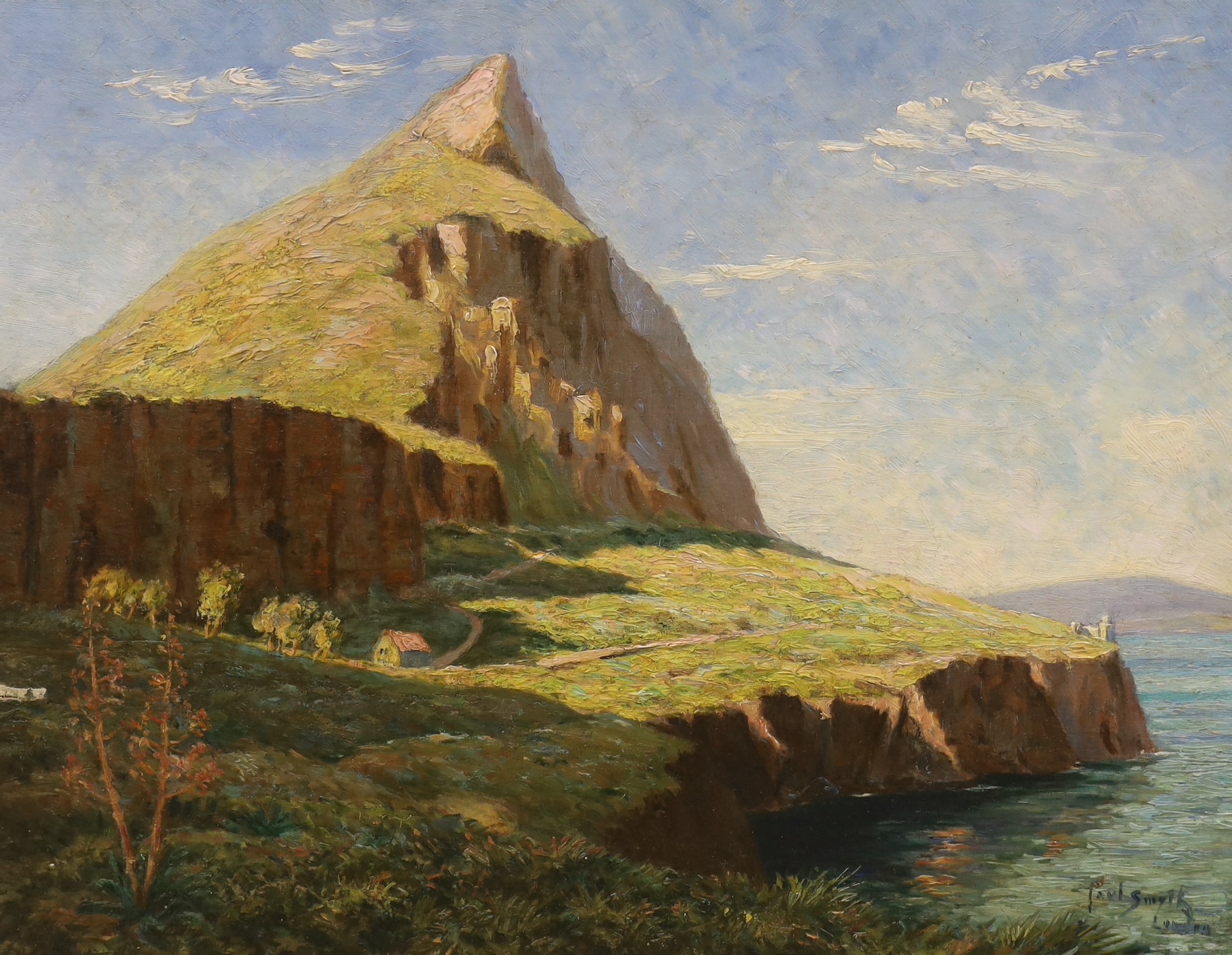 Paul Smyth (1888-1963), oil on canvas, Coastal headland, signed, 48 x 60cm, unframed                                                                                                                                        