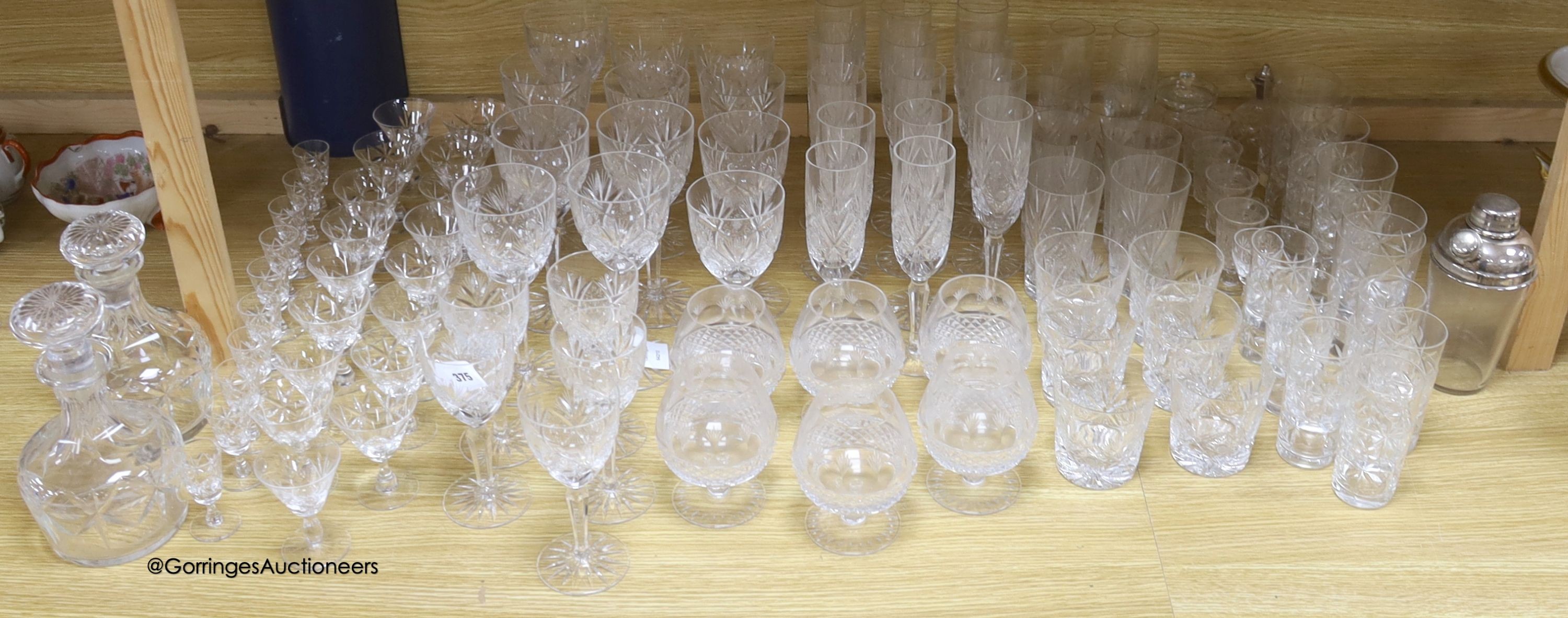 A collection of clear cut drinking glasses                                                                                                                                                                                  