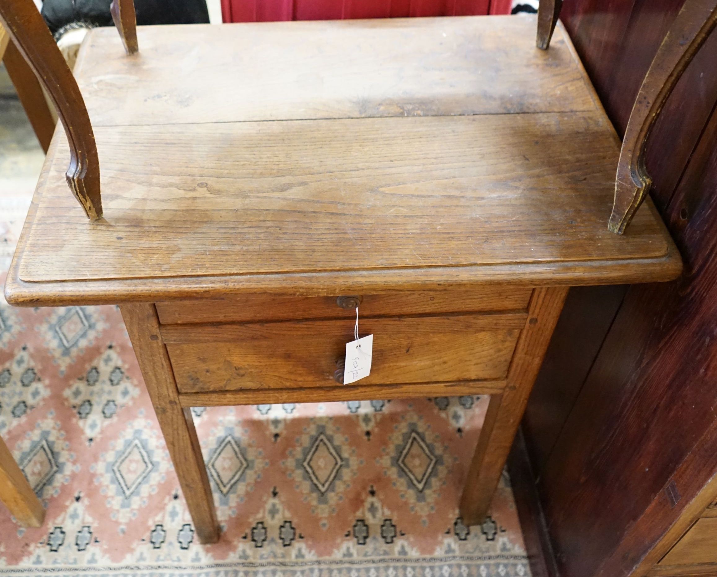 A 19th century provincial oak two drawer side table, width 67cm, depth 50cm, height 72cm                                                                                                                                    