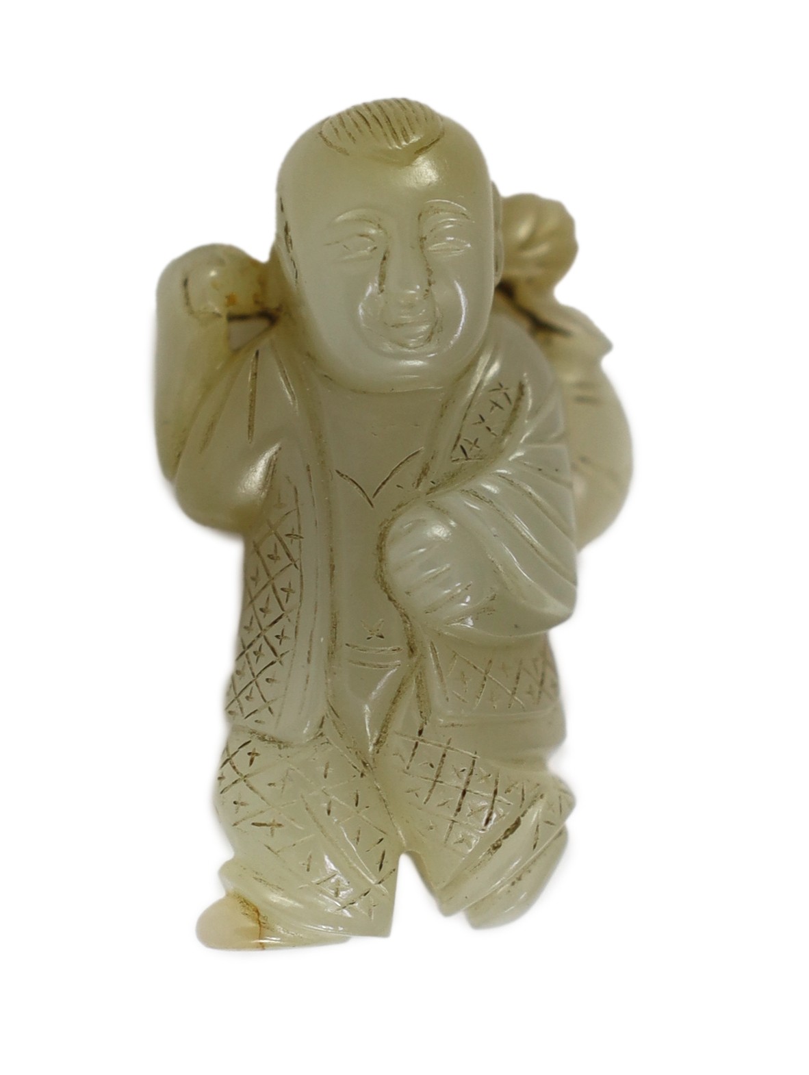 A Chinese pale celadon jade figure of a boy, 19th century, 4.1cm high                                                                                                                                                       