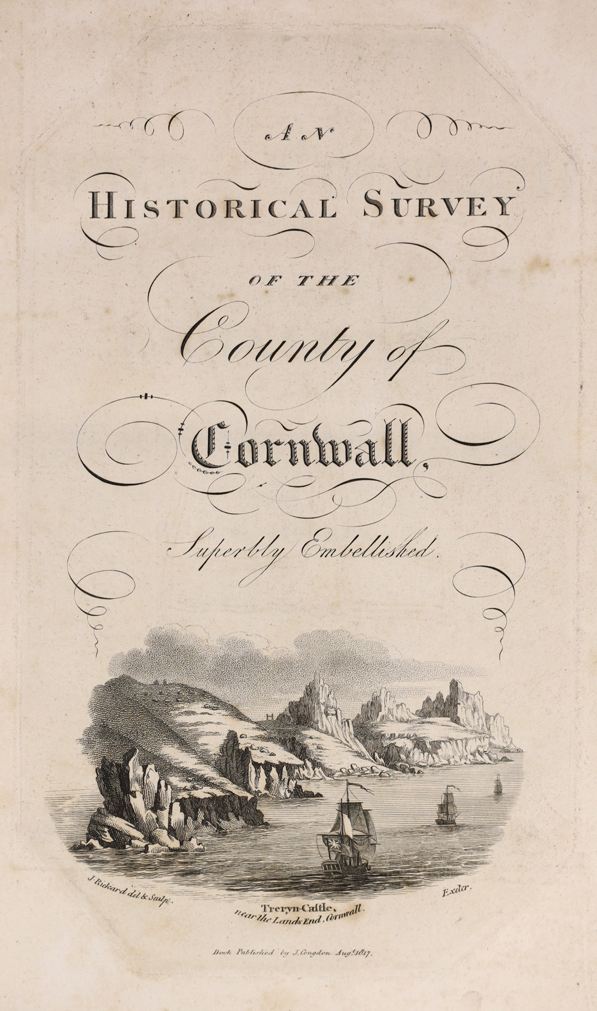 DEVON & CORNWALL - Britton, John - Devonshire & Cornwall Illustrated, 2 vols in 1, 4to, contemporary crushed green morocco, with 2 engraved titles, 2 maps and 138 views on 69 sheets, light sporadic spotting throughout, L