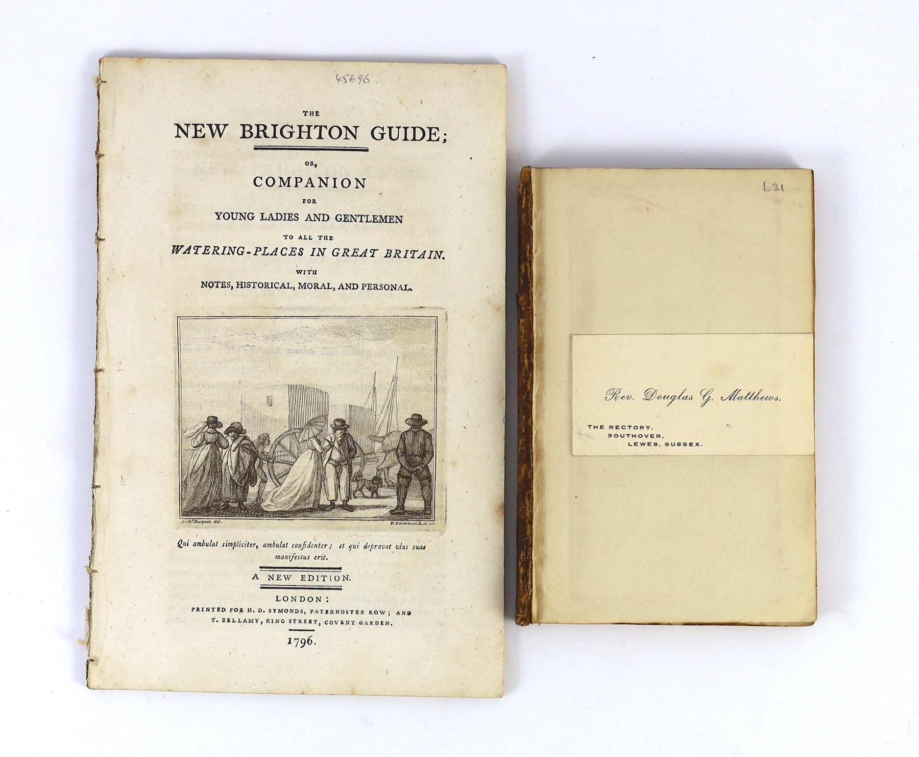 BRIGHTON: (Mossop, John) - A Description of Brighthelmstone, and its Vicinity. pictorial title vignette, folded map, disbound. Brighthelmstone: printed for J. Gregory, on the Steyne, (1793)                               