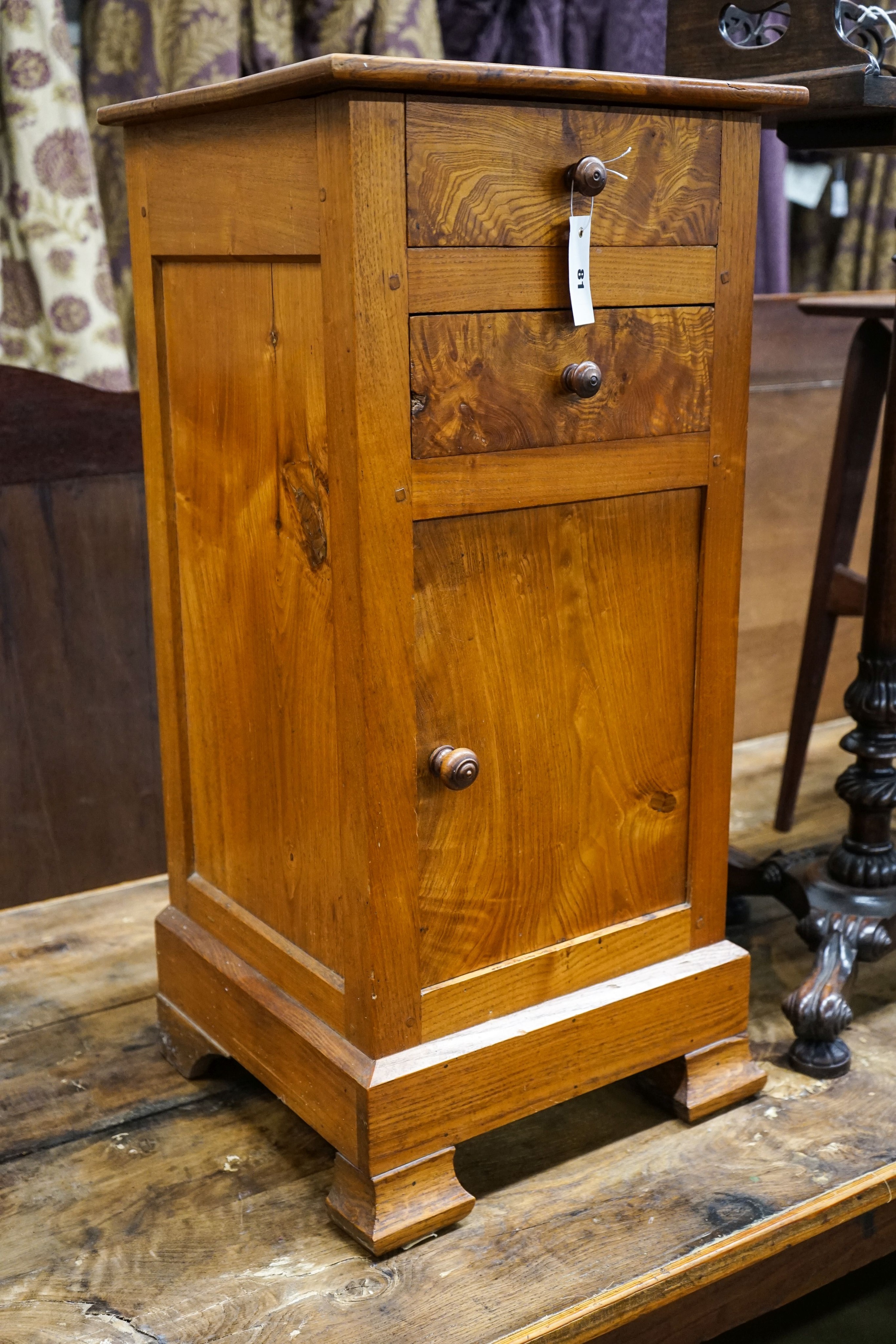 A 19th century French ash bedside cabinet, width 38cm, depth 37cm, height 80cm                                                                                                                                              