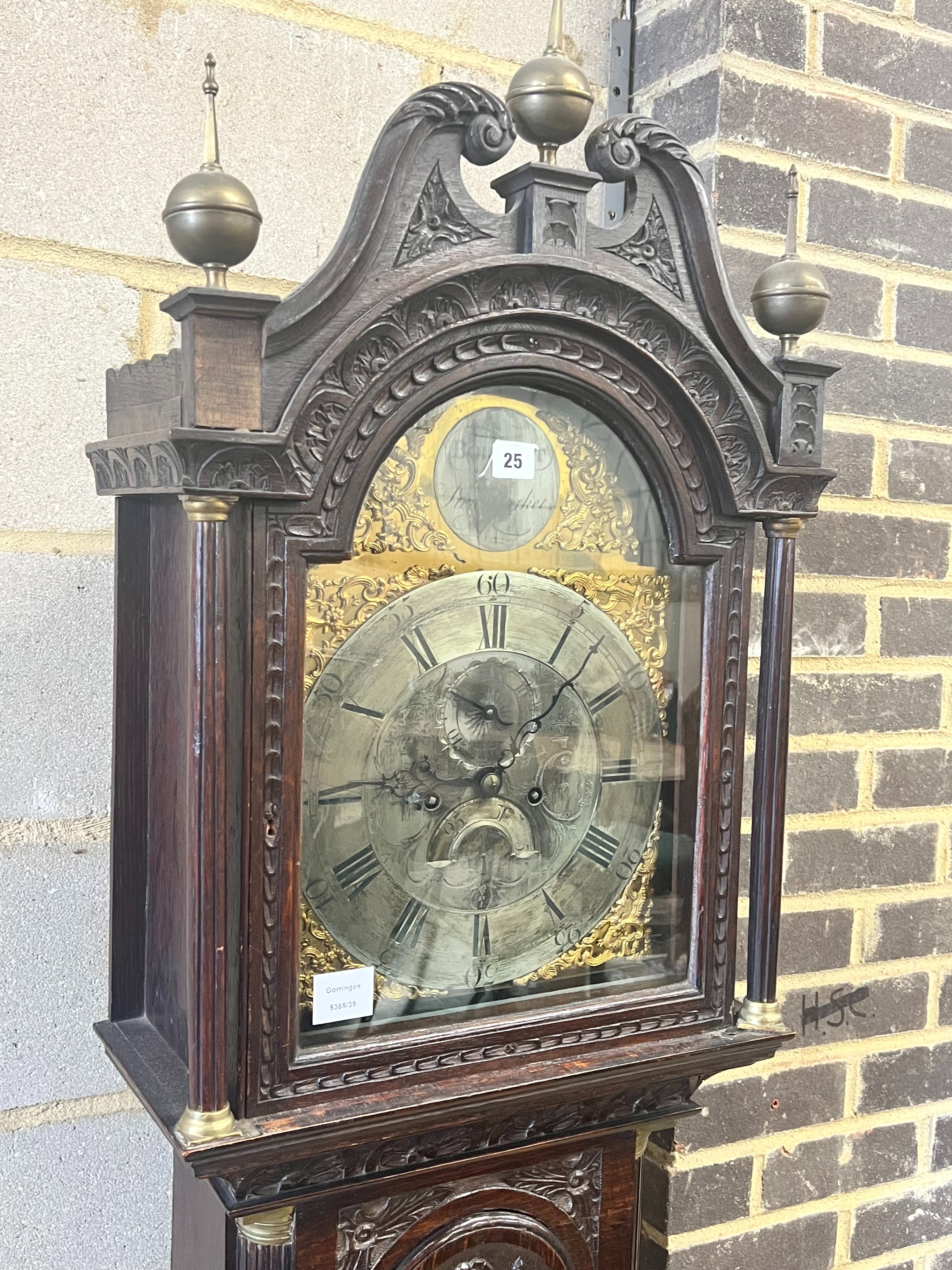 Barrett of Stowmarket. A George III carved oak eight day longcase clock, height 220cm                                                                                                                                       
