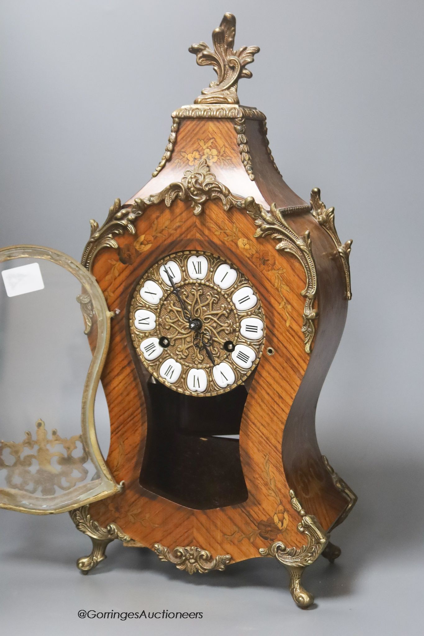 A Louis XV style gilt metal mounted inlaid kingwood eight day bracket clock, height 47cm                                                                                                                                    