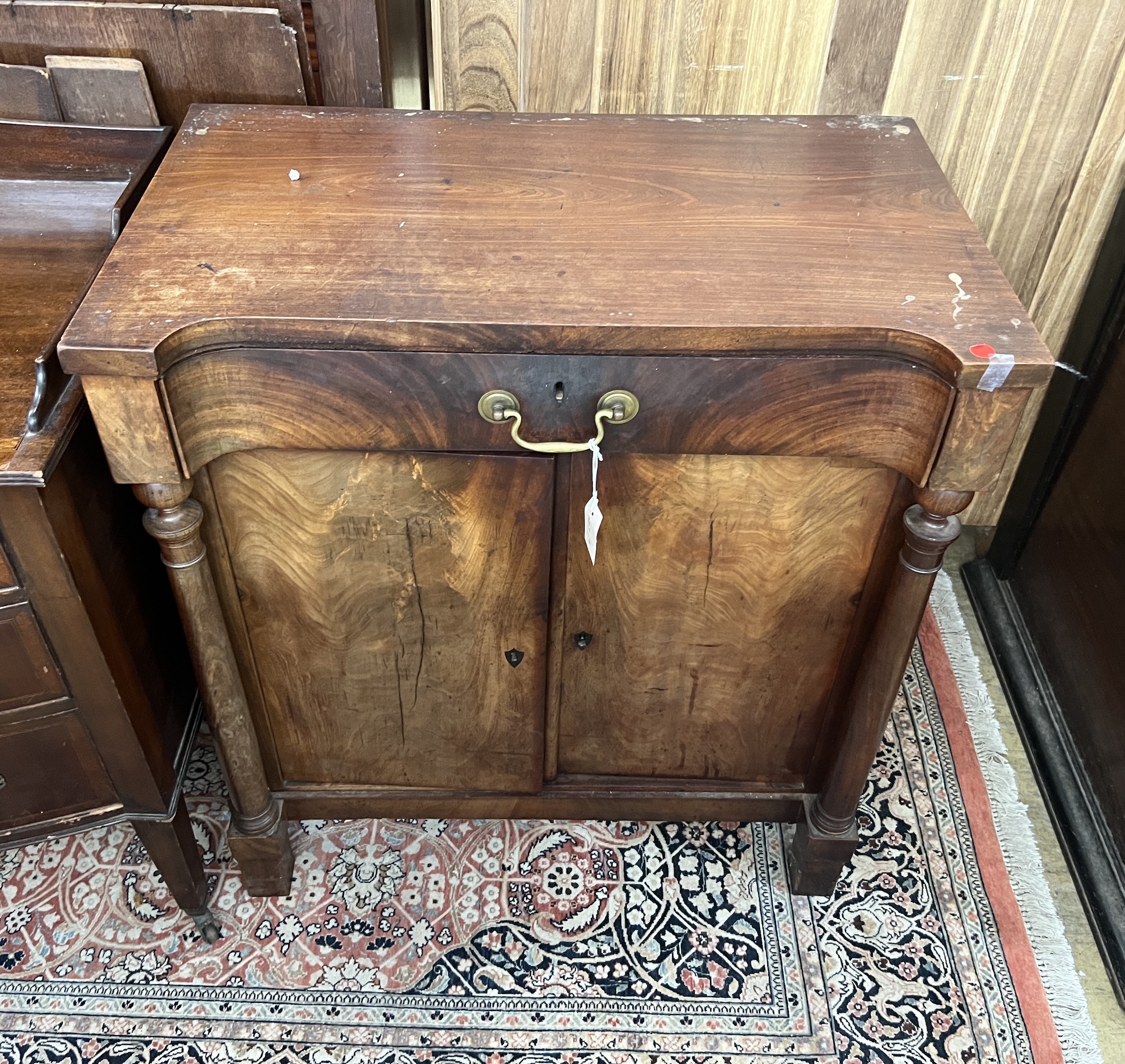 A 19th century Continental mahogany side cabinet, width 77cm, depth 45cm, height 83cm                                                                                                                                       