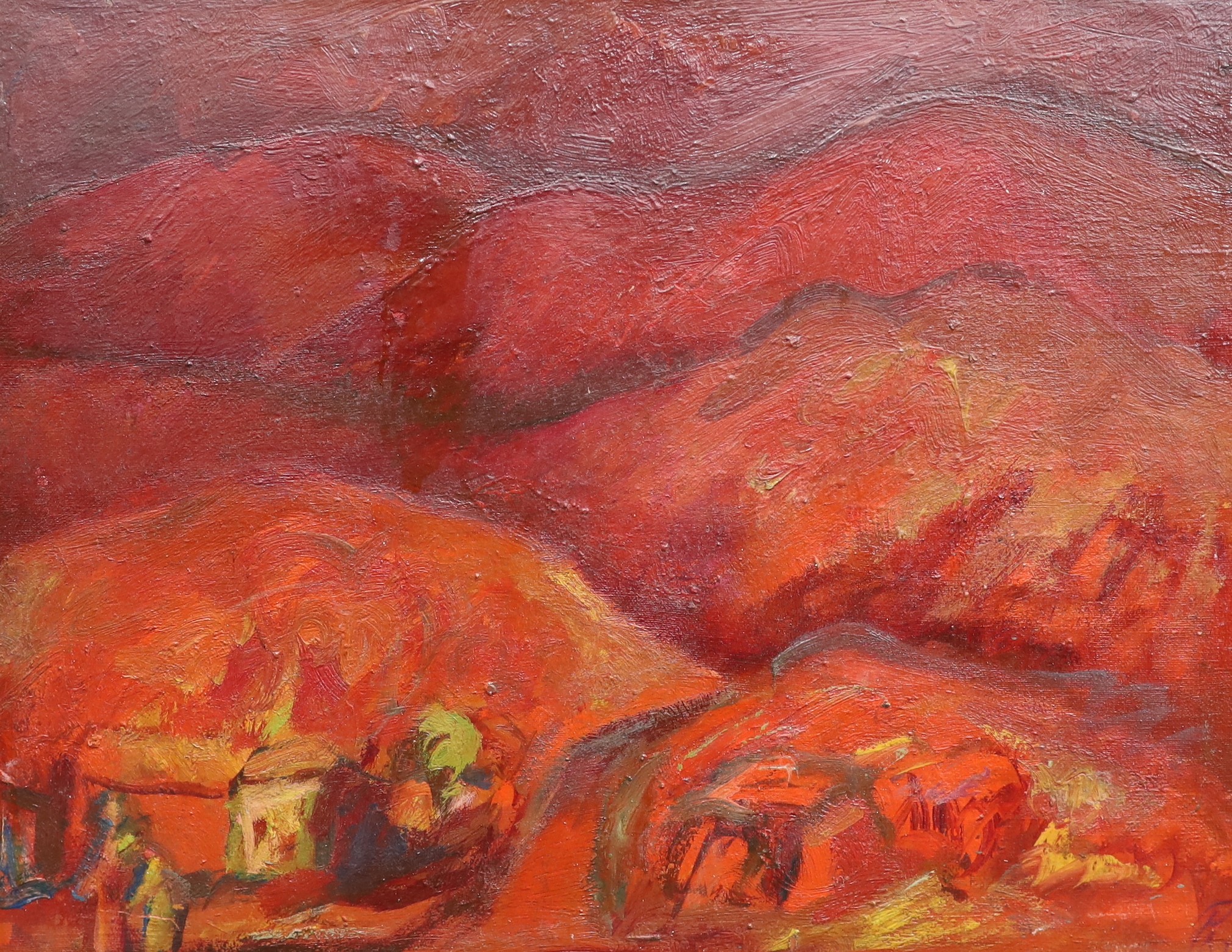 Panussa (Russian School), oil on canvas, Mountain landscape, initialled and dated '87, 48 x 61cm, unframed                                                                                                                  