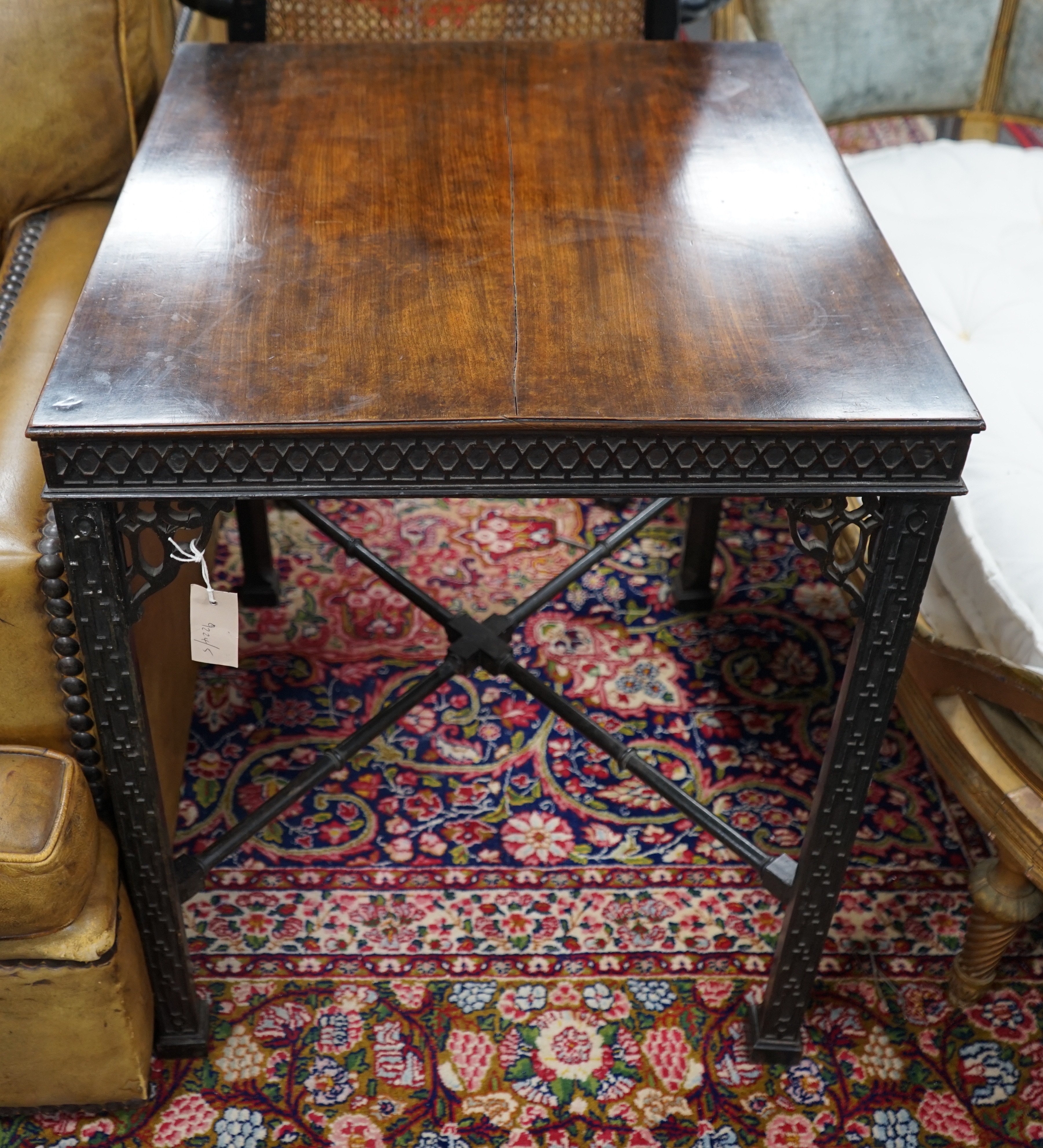 A George III and later rectangular mahogany silver table, width 70cm, depth 62cm, height 73cm                                                                                                                               