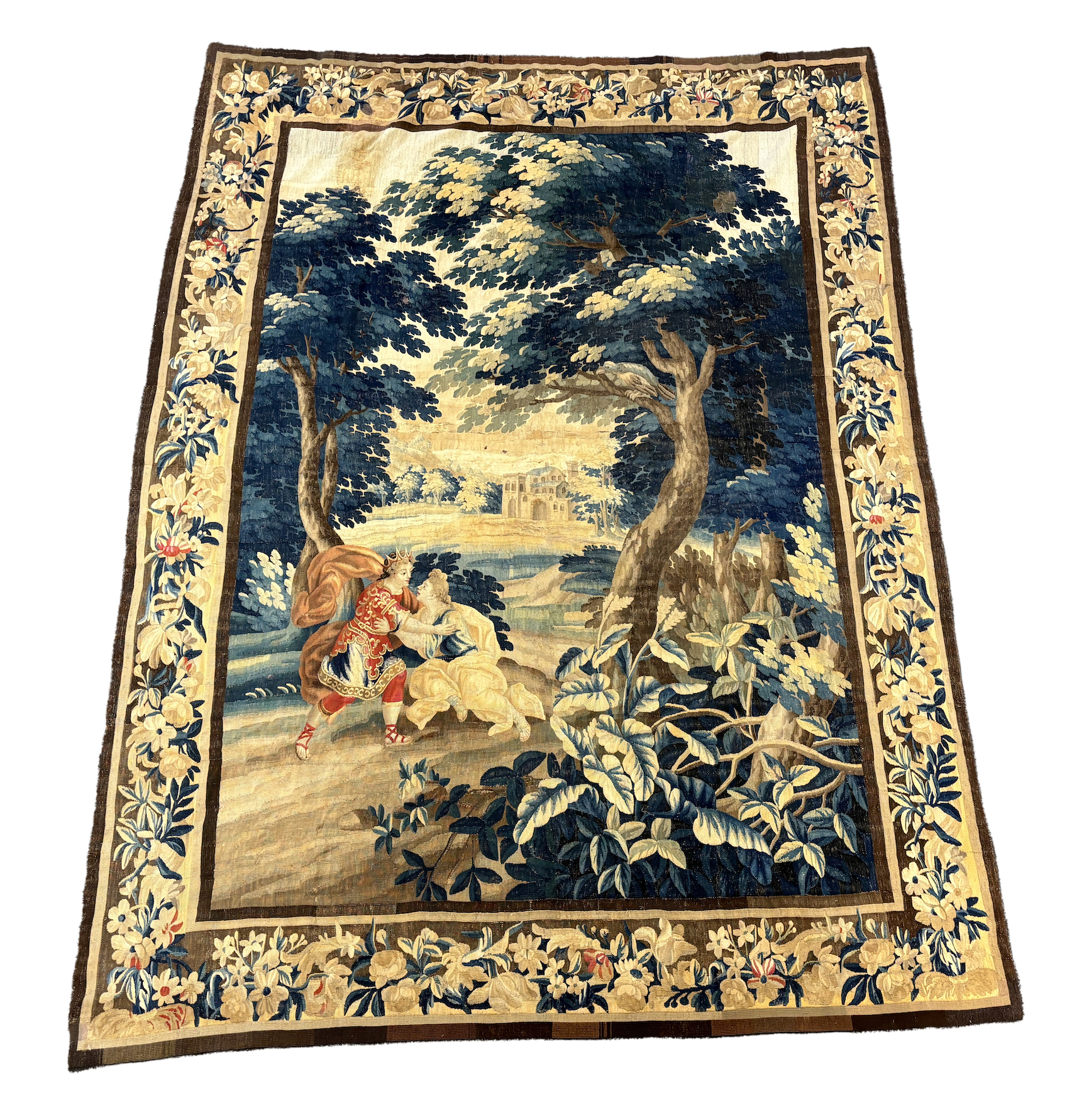 A late 18th century Brussels Verdue figurative tapestry, 332 x 254cm                                                                                                                                                        