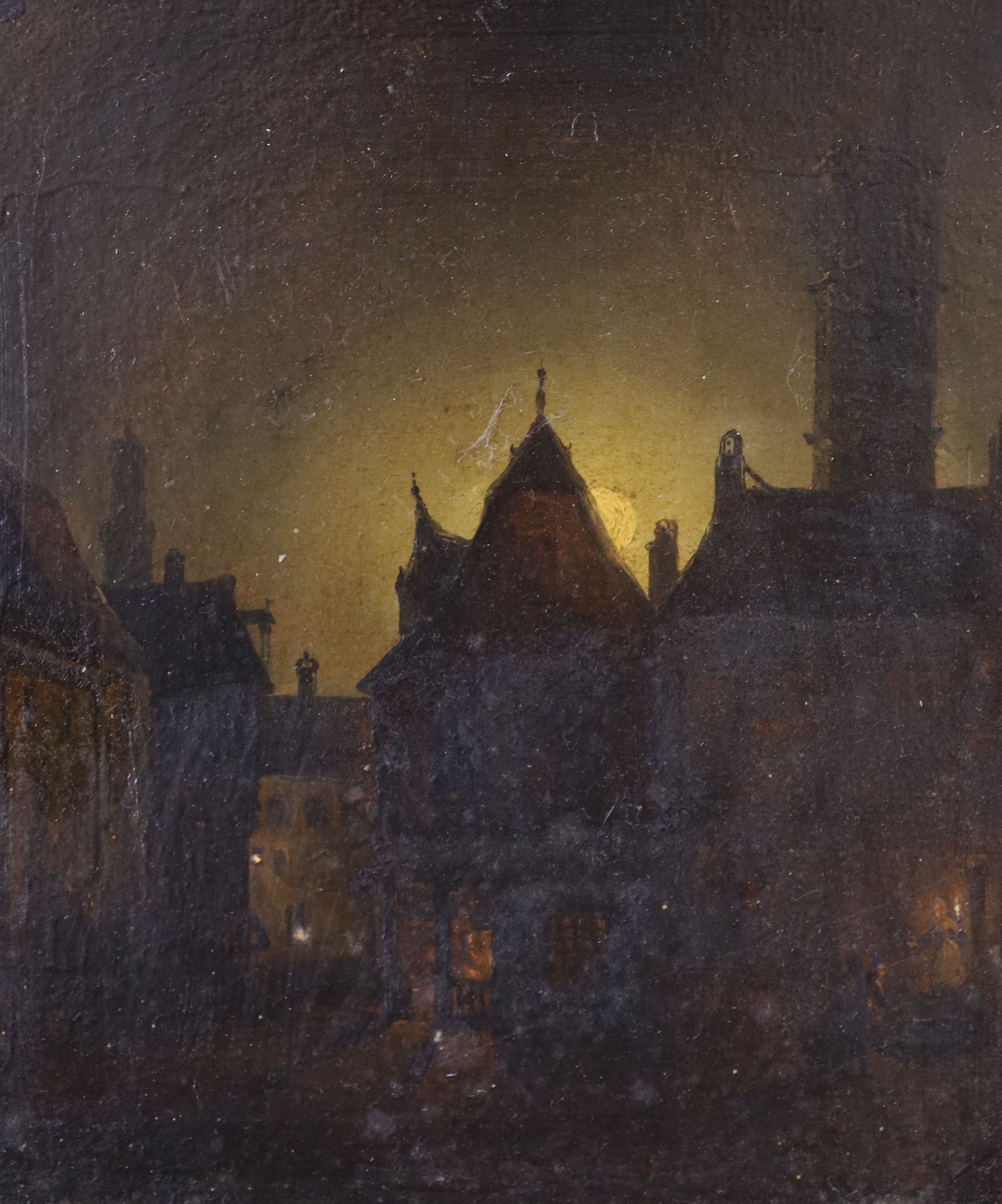 19th Dutch School, oil on board, moonlit scene, 17 x 14cm.                                                                                                                                                                  