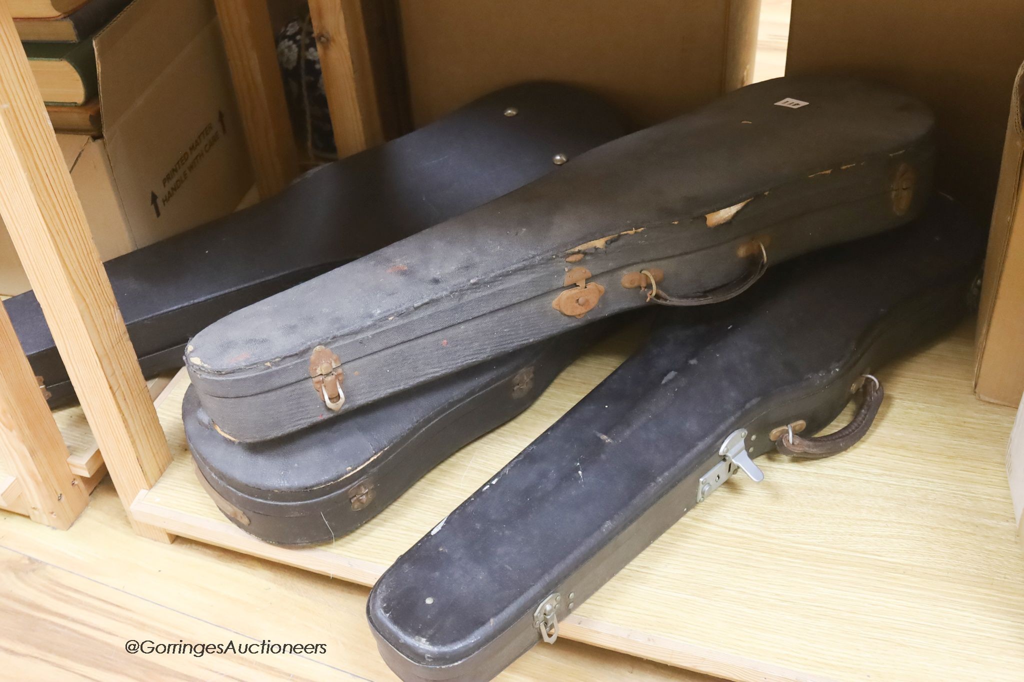 A 19th century Saxon cased violin and three others                                                                                                                                                                          