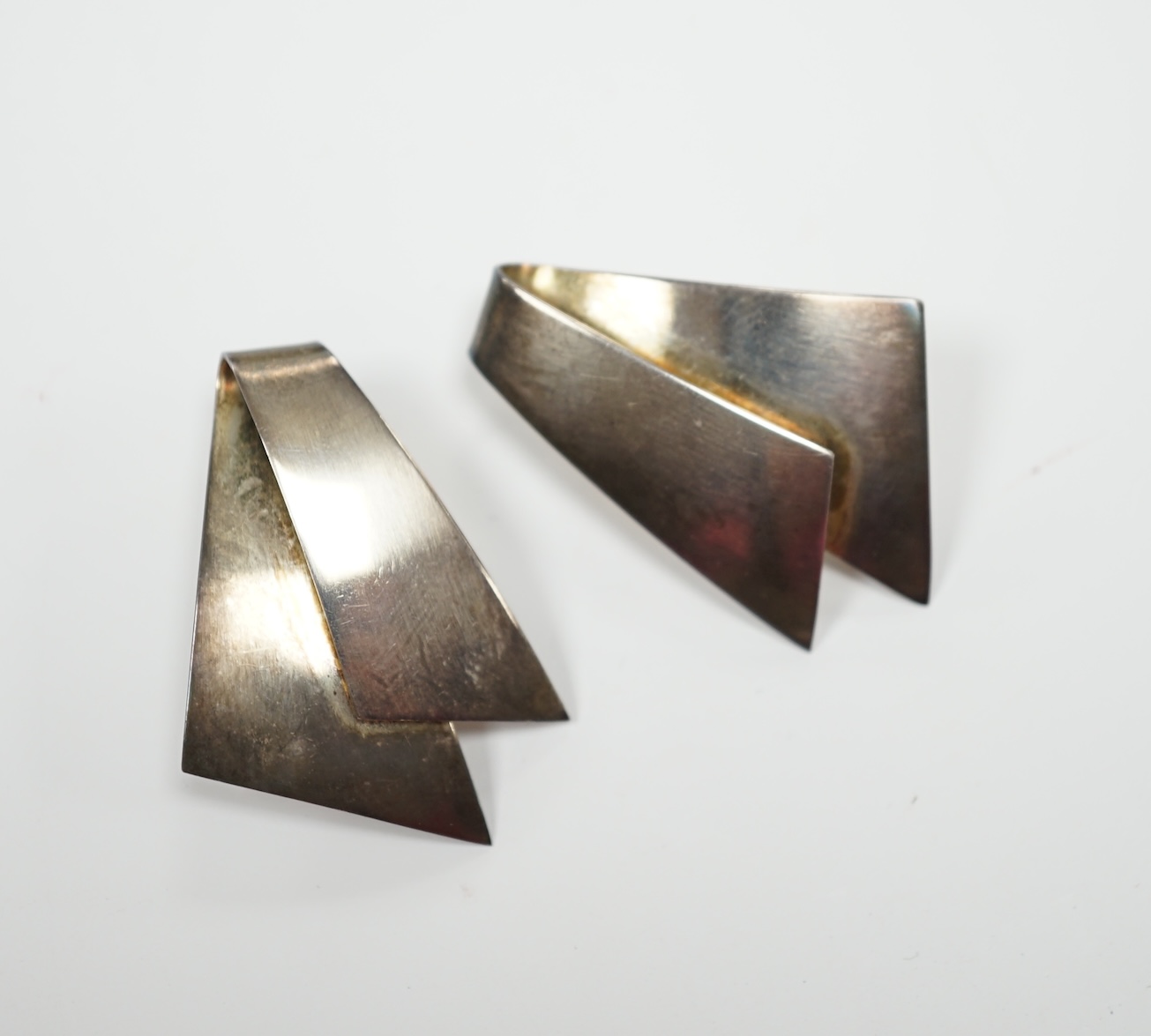 A pair of Georg Jensen sterling ear clips, design no. 201, 38mm, with Georg Jensen box.                                                                                                                                     