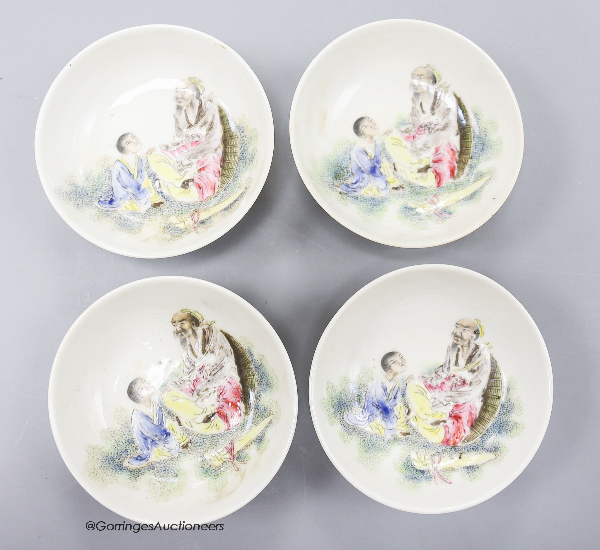 A set of four Chinese famille rose dishes, diameter 8cm                                                                                                                                                                     