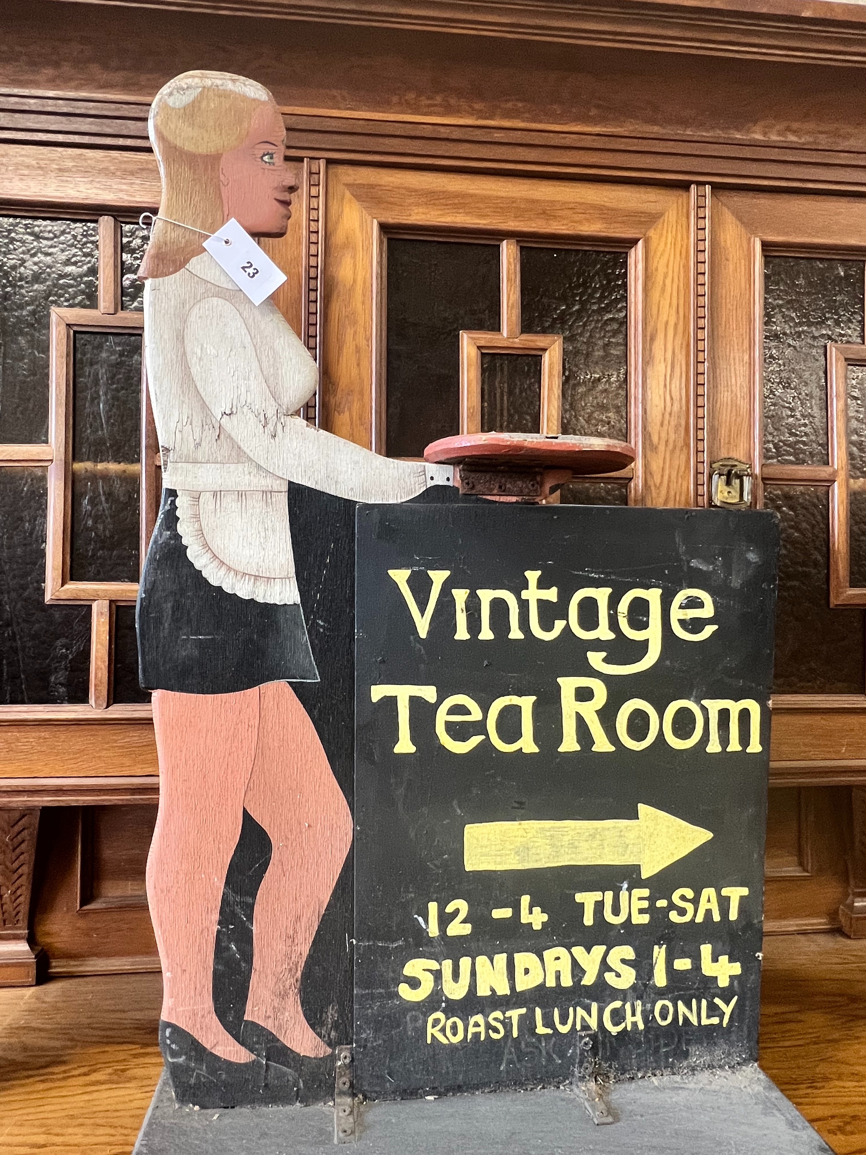 A painted tearoom advertising sign, width 60cm height 99cm                                                                                                                                                                  