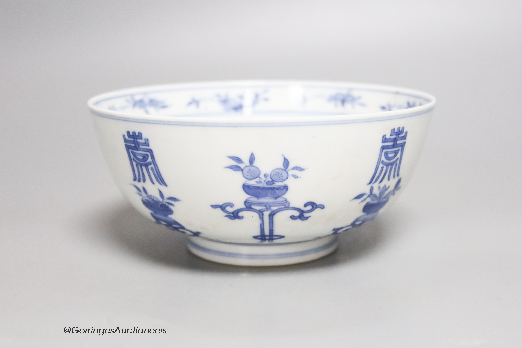 A Chinese blue and white bowl, Chenghua mark, diameter 15cm                                                                                                                                                                 