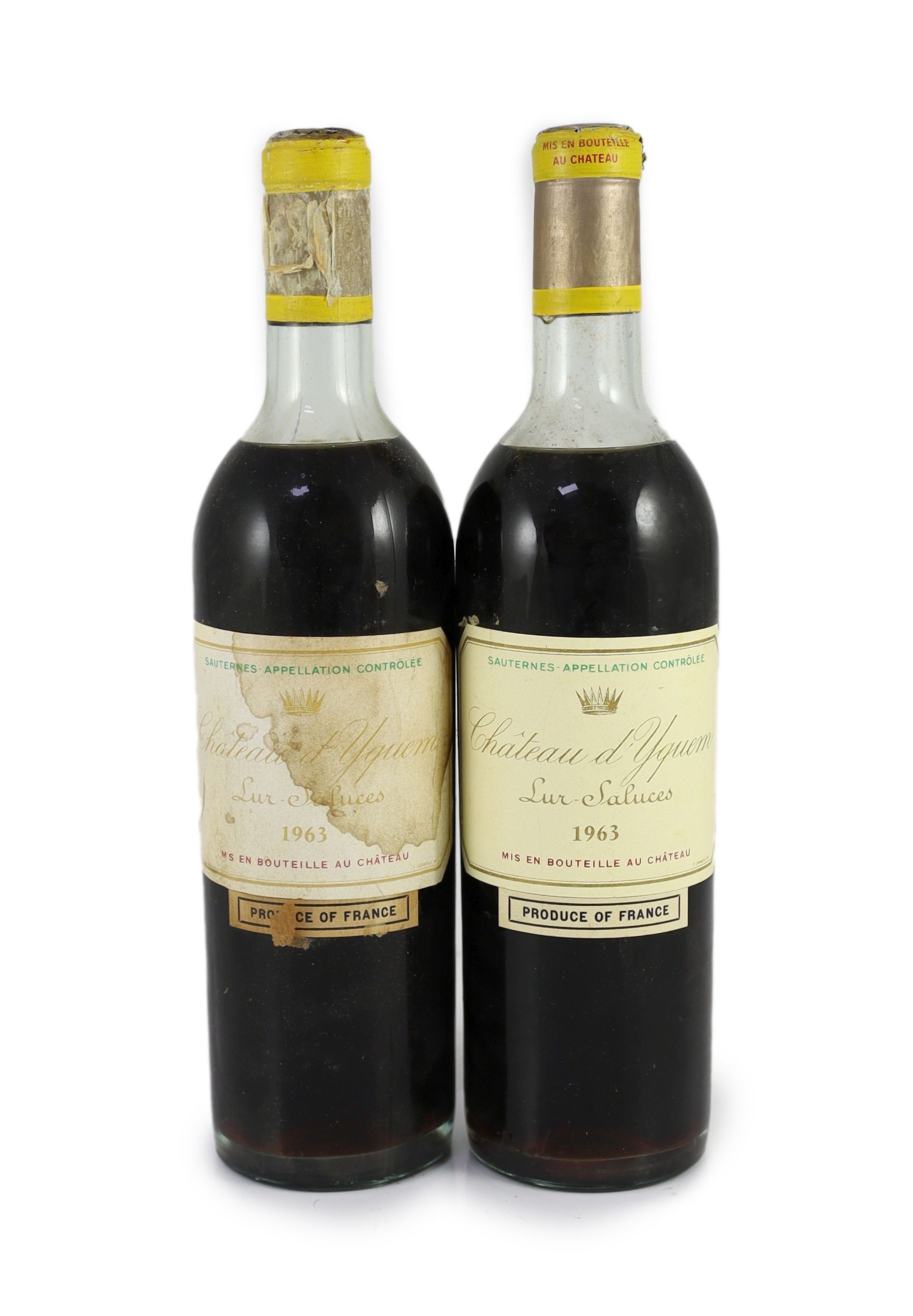Two bottles of Chateau d'Yquem Lur-Saluces 1963                                                                                                                                                                             