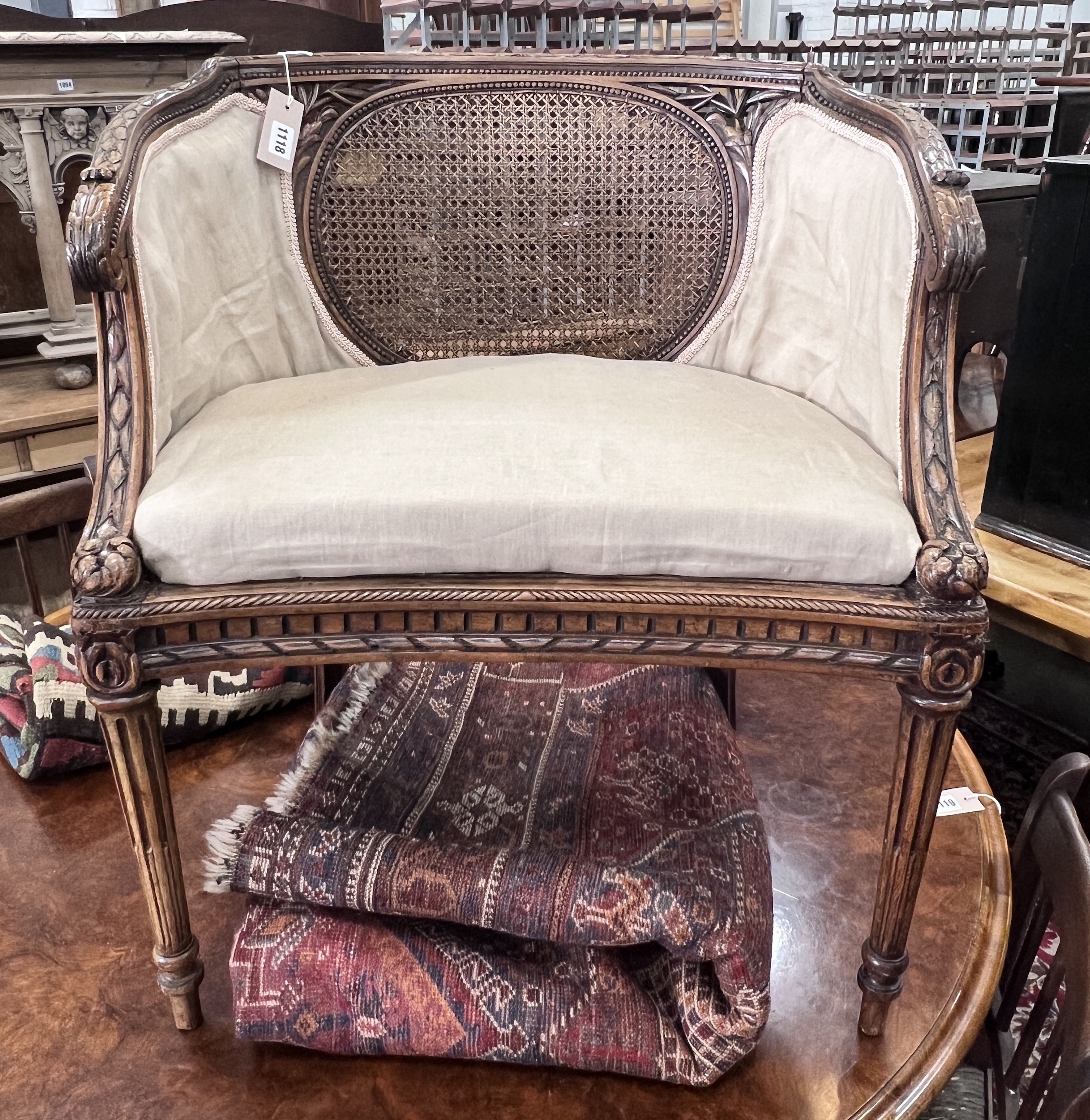 A Louis XVI style caned beech tub framed side chair                                                                                                                                                                         