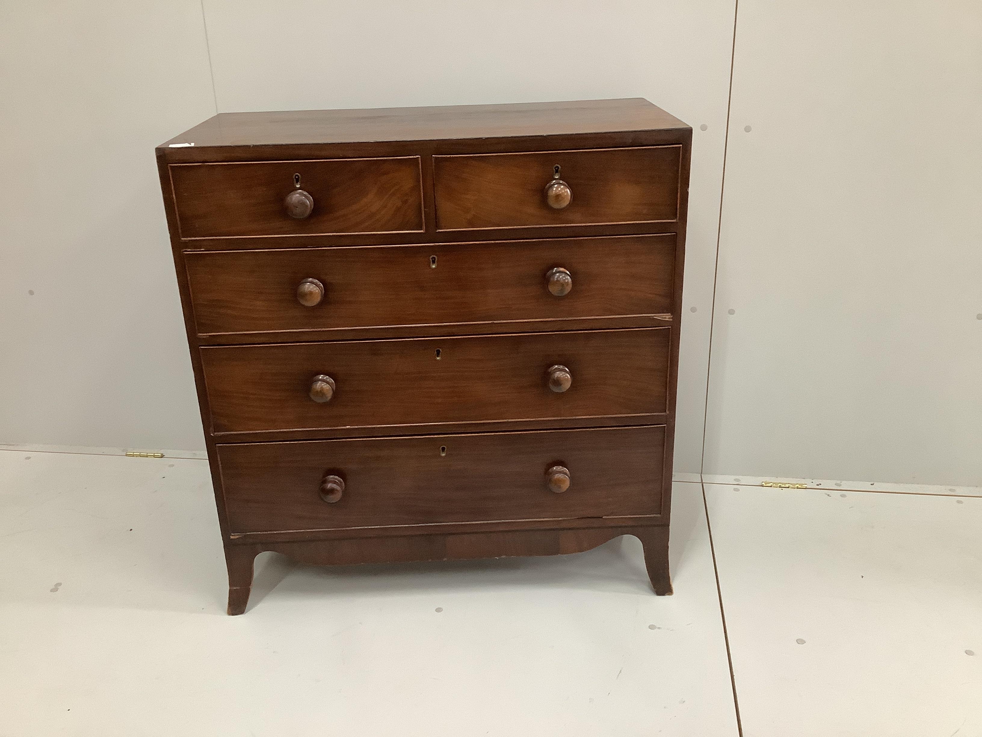 A Regency mahogany straight front chest, fitted two short and two long drawers, width 92cm, depth 45cm, height 97cm                                                                                                         
