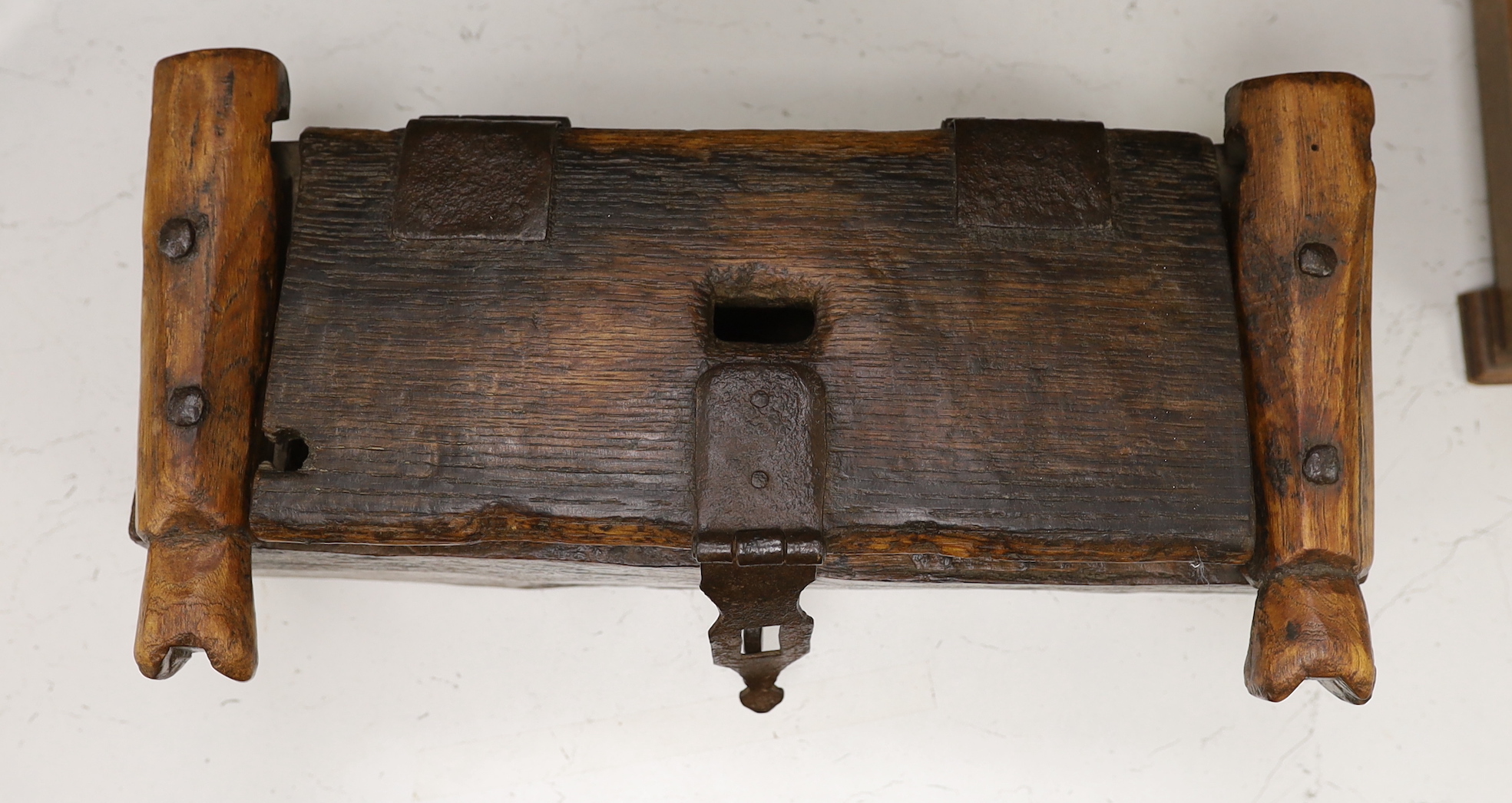 An Indian hardwood and wrought iron strong box, 40.5cm wide                                                                                                                                                                 