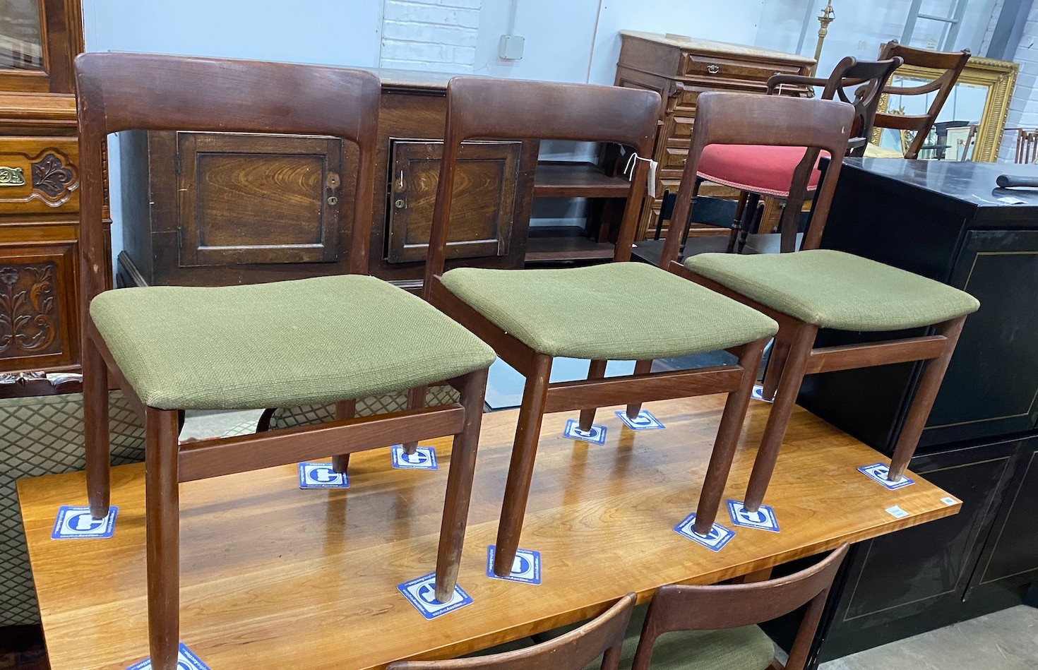John Herbert for Younger furniture a set of six mid century teak dining chairs, width 48cm, depth 46cm, height 76cm                                                                                                         