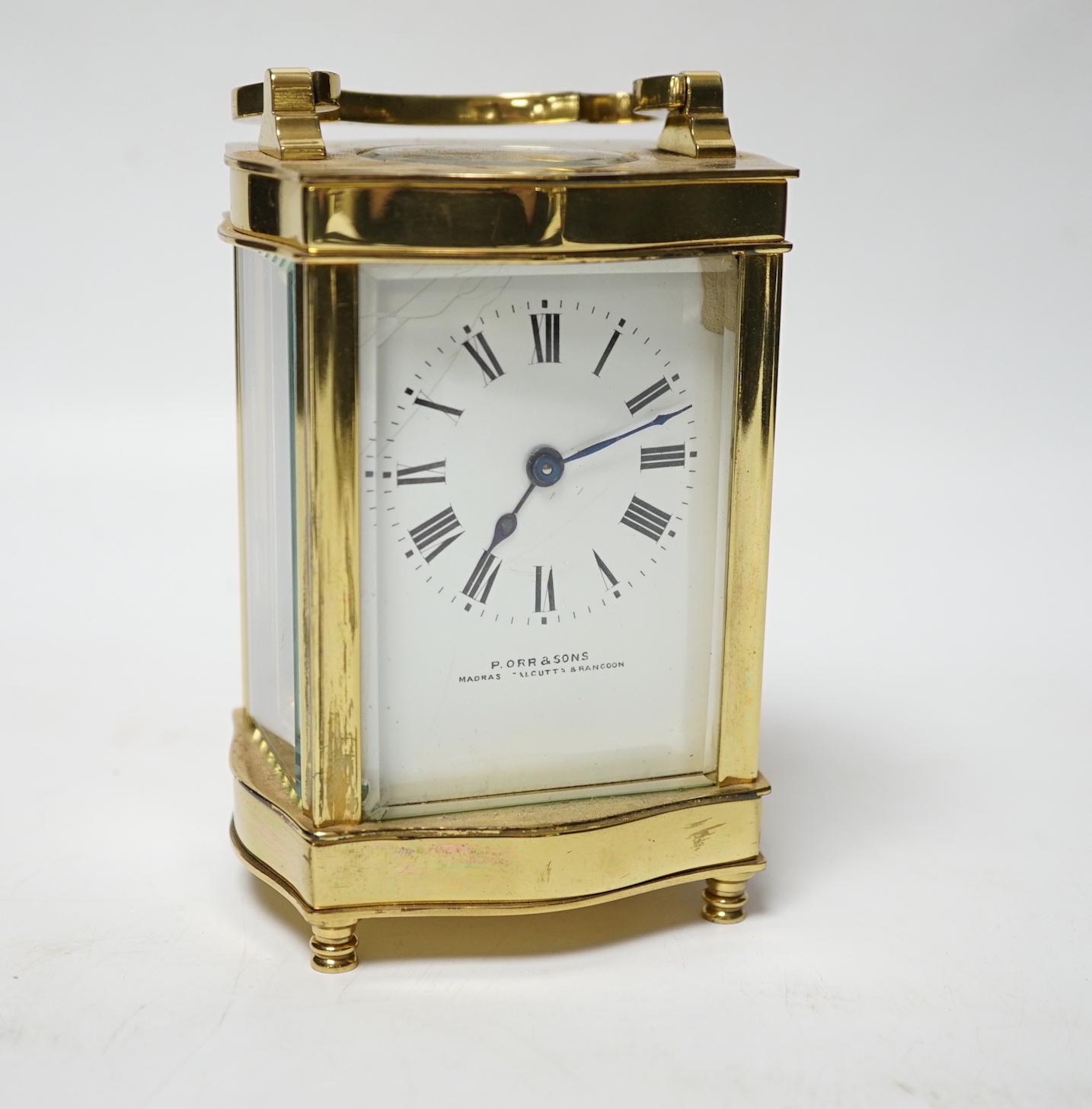 A cased carriage timepiece, P. Orr and Sons, Madras, timepiece 11.5 cm high                                                                                                                                                 