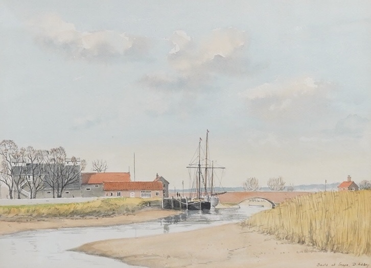 David Addey (b.1933), watercolour, ‘Boats at Snape’, signed and dated 1986 verso, 25 x 33cm. Condition - good                                                                                                               