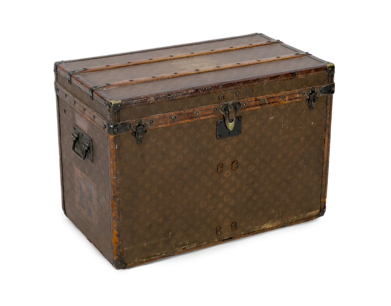A Louis Vuitton brass mounted leather bound trunk, c.1910, numbered 137426, 75cm wide, 43cm deep, 54cm high                                                                                                                 