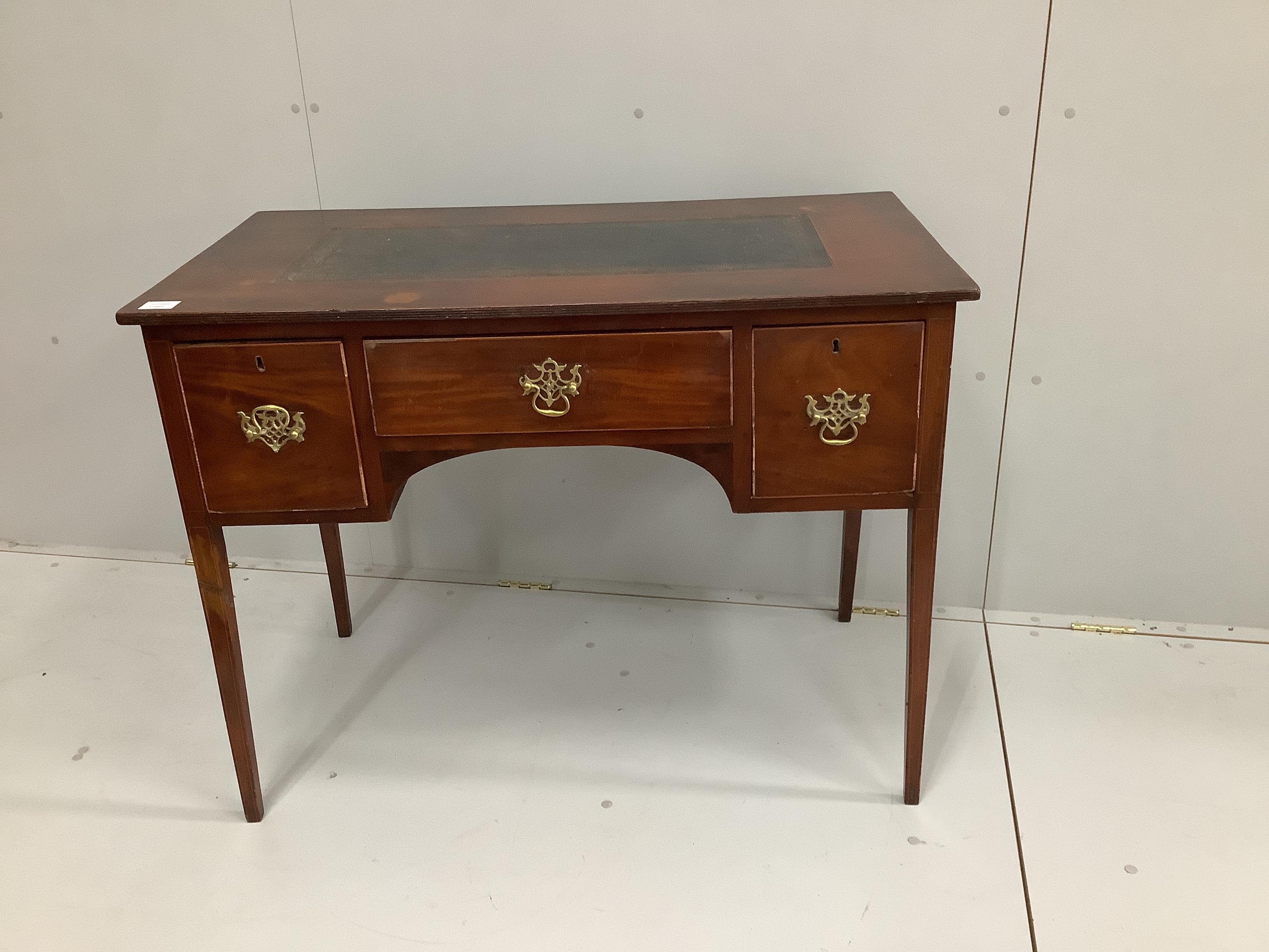 A George IV mahogany kneehole writing desk, with a leather inset top, width 101cm, depth 55cm, height 78cm                                                                                                                  