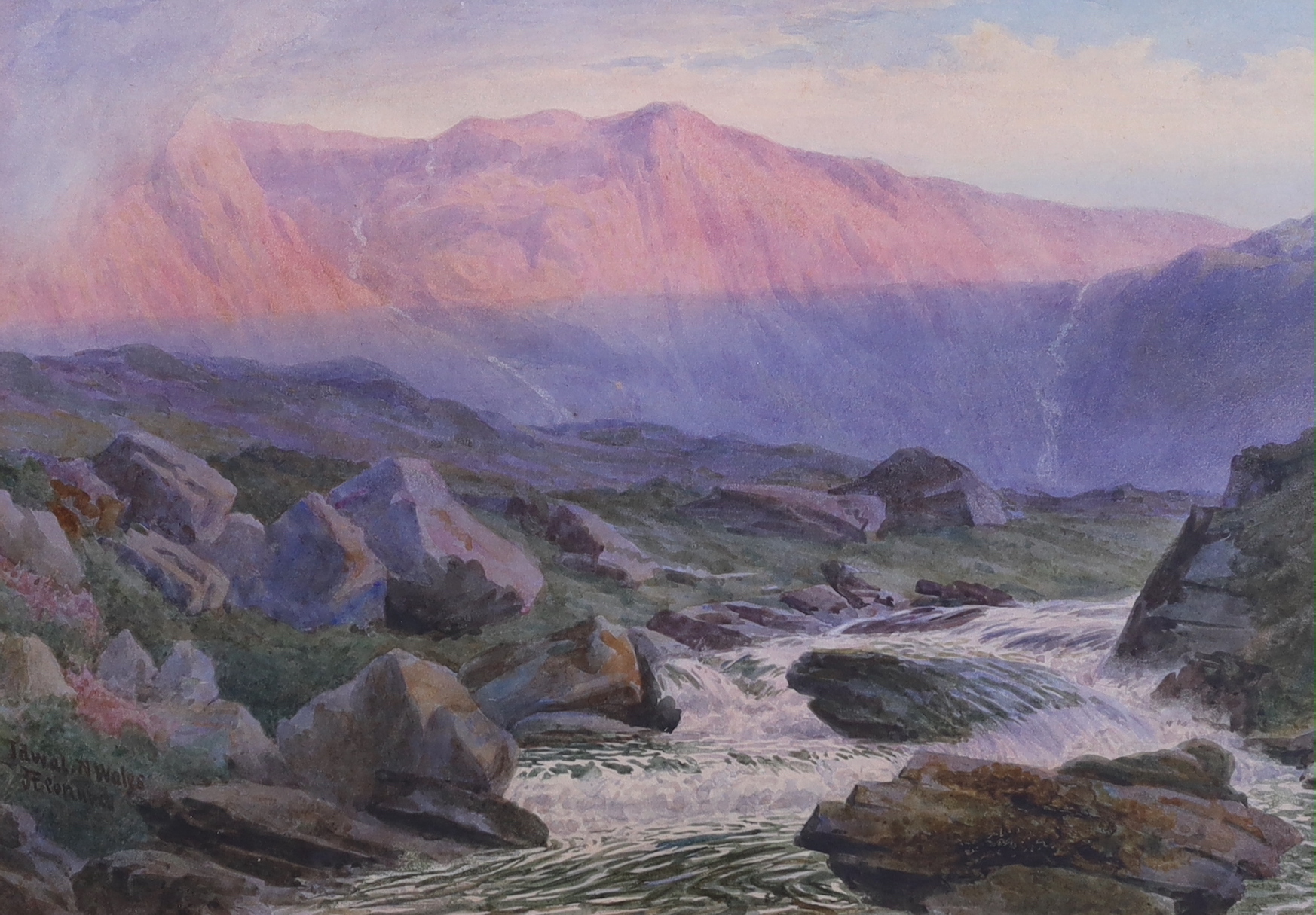 John Henry Leonard (1834-1904), watercolour, 'Sunset at Idwal, North Wales, 1892', signed with artist label verso, 25 x 35cm                                                                                                