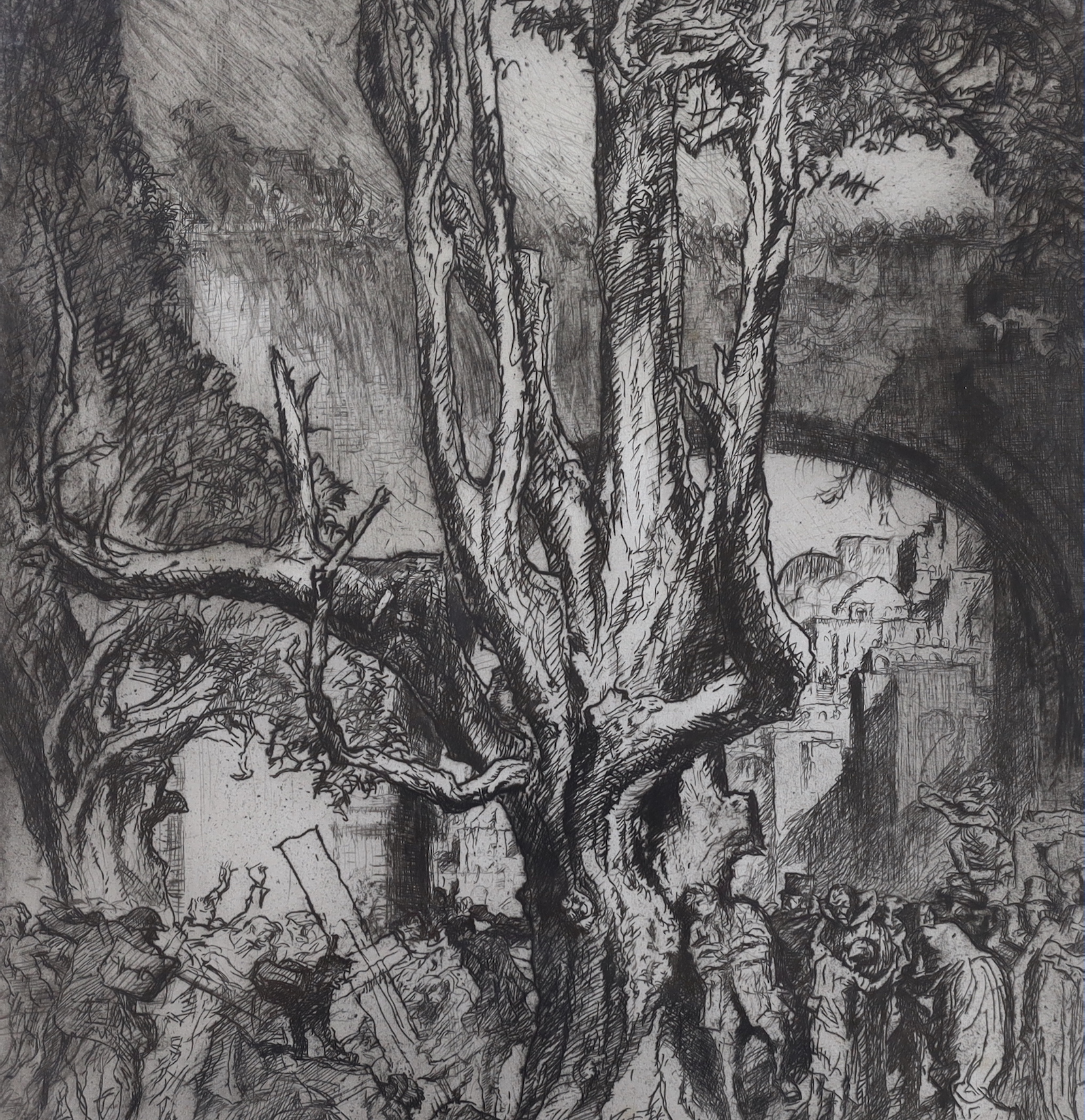 Sir Frank Brangwyn (1867-1956), drypoint etching, 'Via Dolorosa, No.3', signed in pencil, 37.5 x 35cm                                                                                                                       
