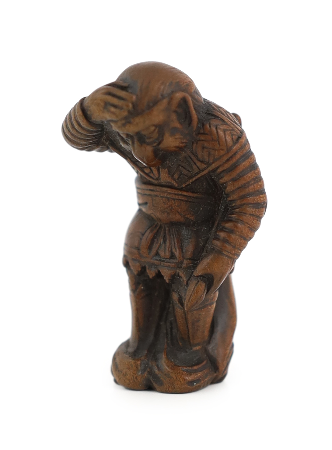 A Japanese wood netsuke of Son Goku (Sun Wukong) flying on his cloud somersault, early 19th century, signed Sentsu                                                                                                          