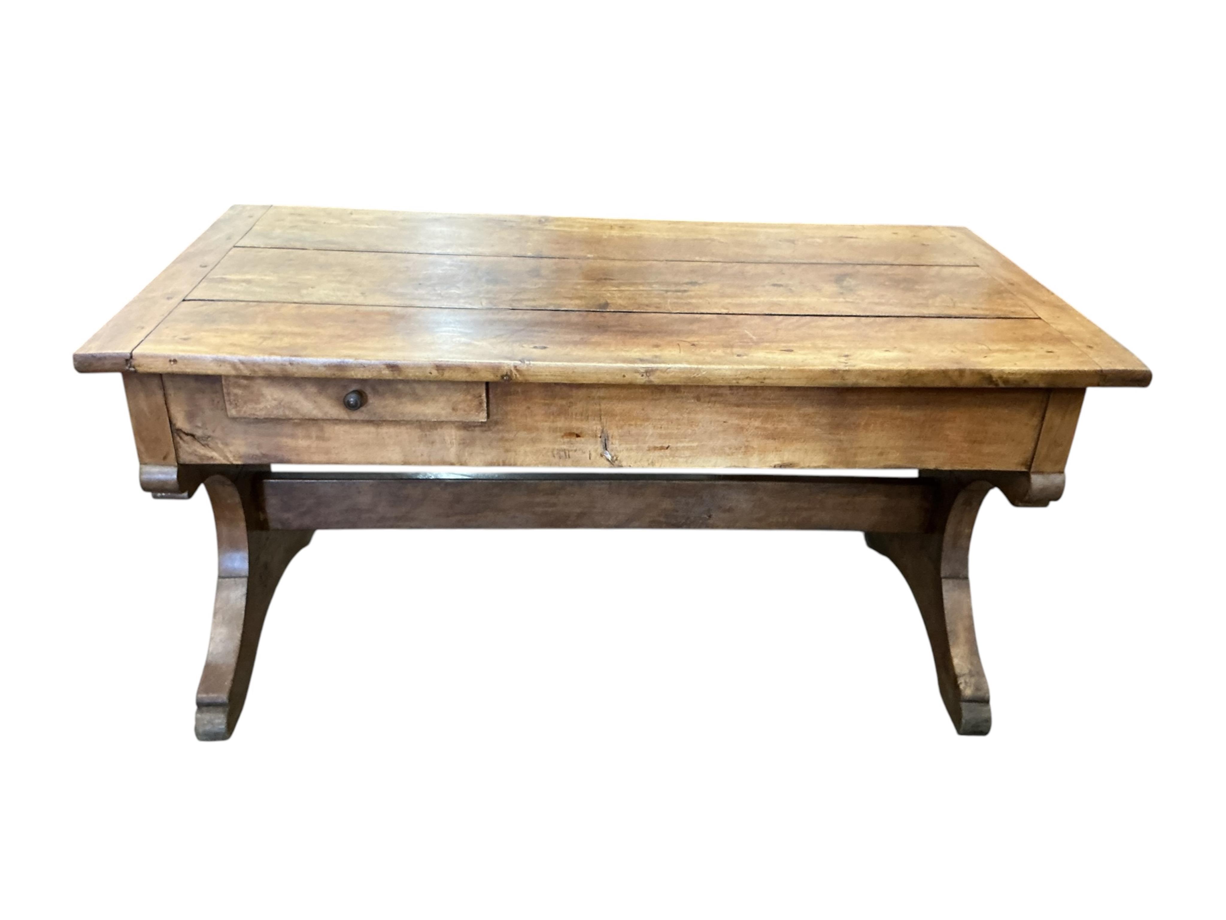 A 19th century French beech and fruitwood rectangular farmhouse table ...