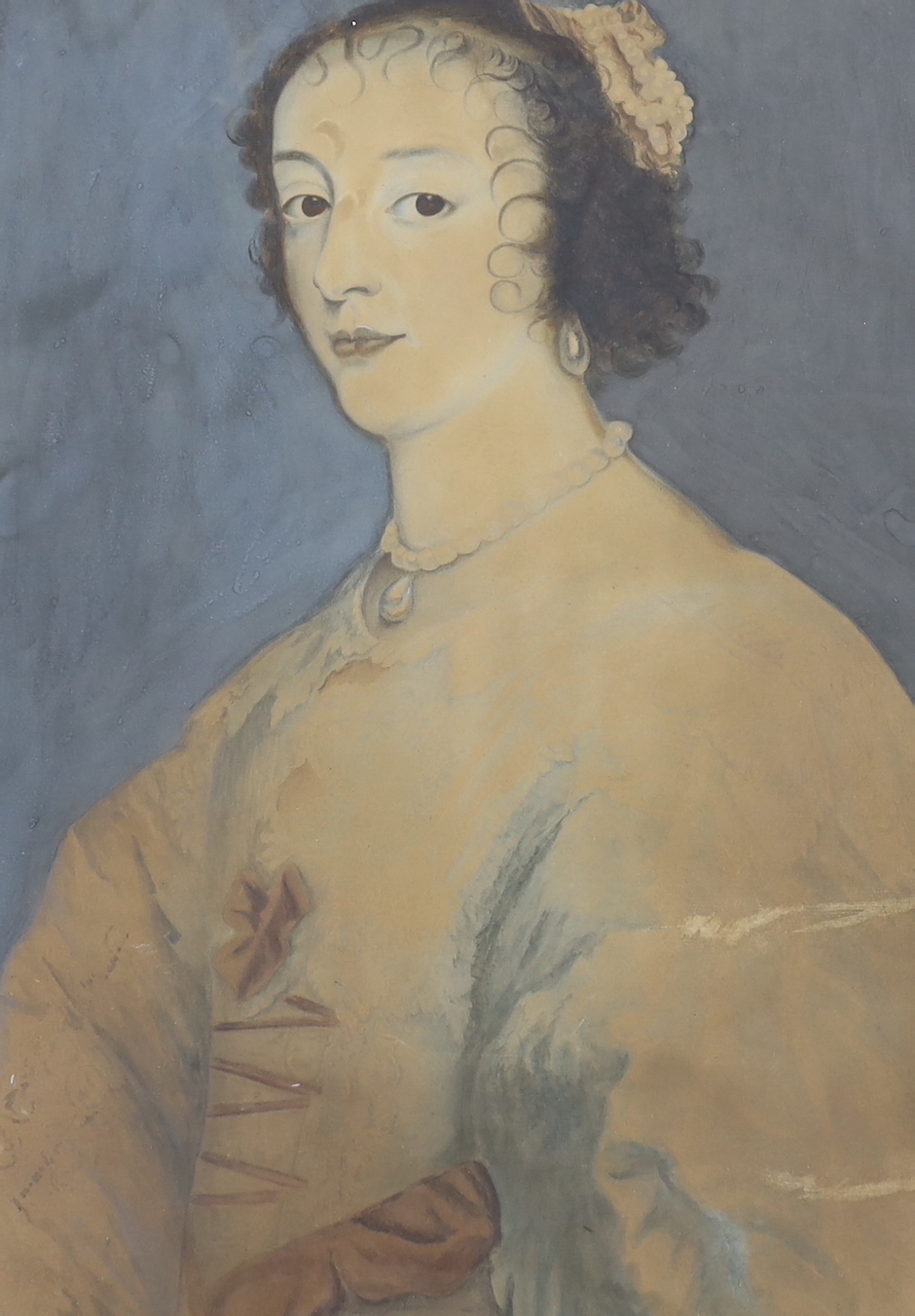 English School, watercolour, Portrait of a 17th century lady, 60 x 45cm                                                                                                                                                     